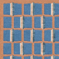 Carpet Blue Bauhaus Mare Plaid Rectangular Wool Silk Patterned, in Stock