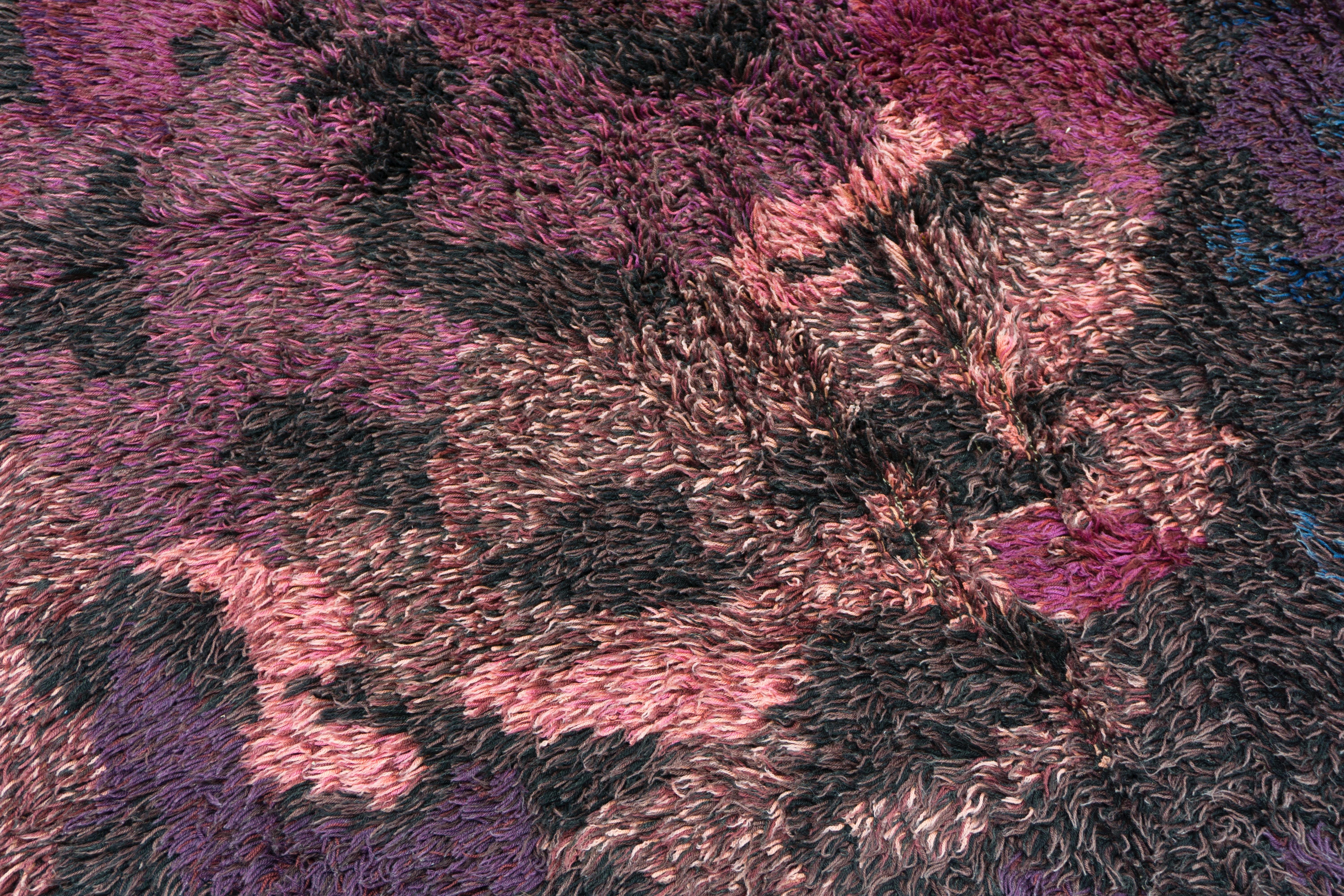 This unique carpet by the Venetian artist and designer Renata Bonfanti is made of handwoven wool. Beautiful range in lilac and orange tones.
  
Labeled backside 'Renata Bonfanti. Lavinia. Copia n. 3. 6.12.62'

Renata Bonfanti was a textile artist,