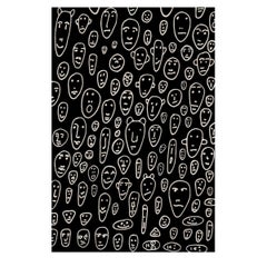 Carpet Floating Faces Black in Non-slip Polyester & Polyamide by Andrea Branzi