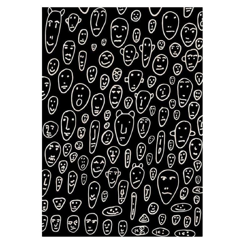 Teppich mit schwebenden Gesichtern, schwarz, in Non-Slip, Polyester und Polyamide im Angebot