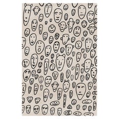 Tappeto Floating Faces Bianco in Poliestere e Poliammide Antiscivolo di Andrea Branzi
