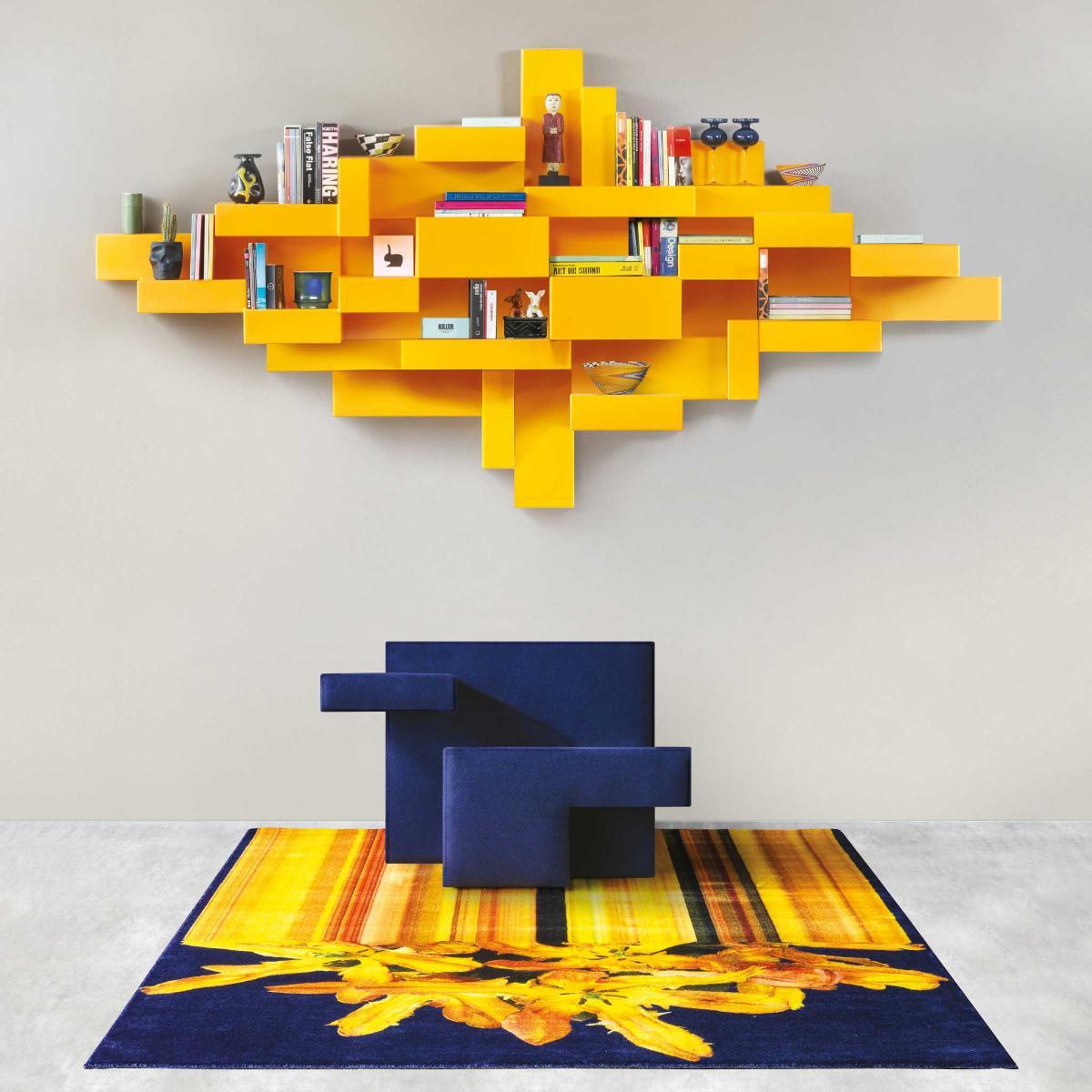 Belge Tapis rectangulaire jaune pailleté en polyester et polyamide en vente