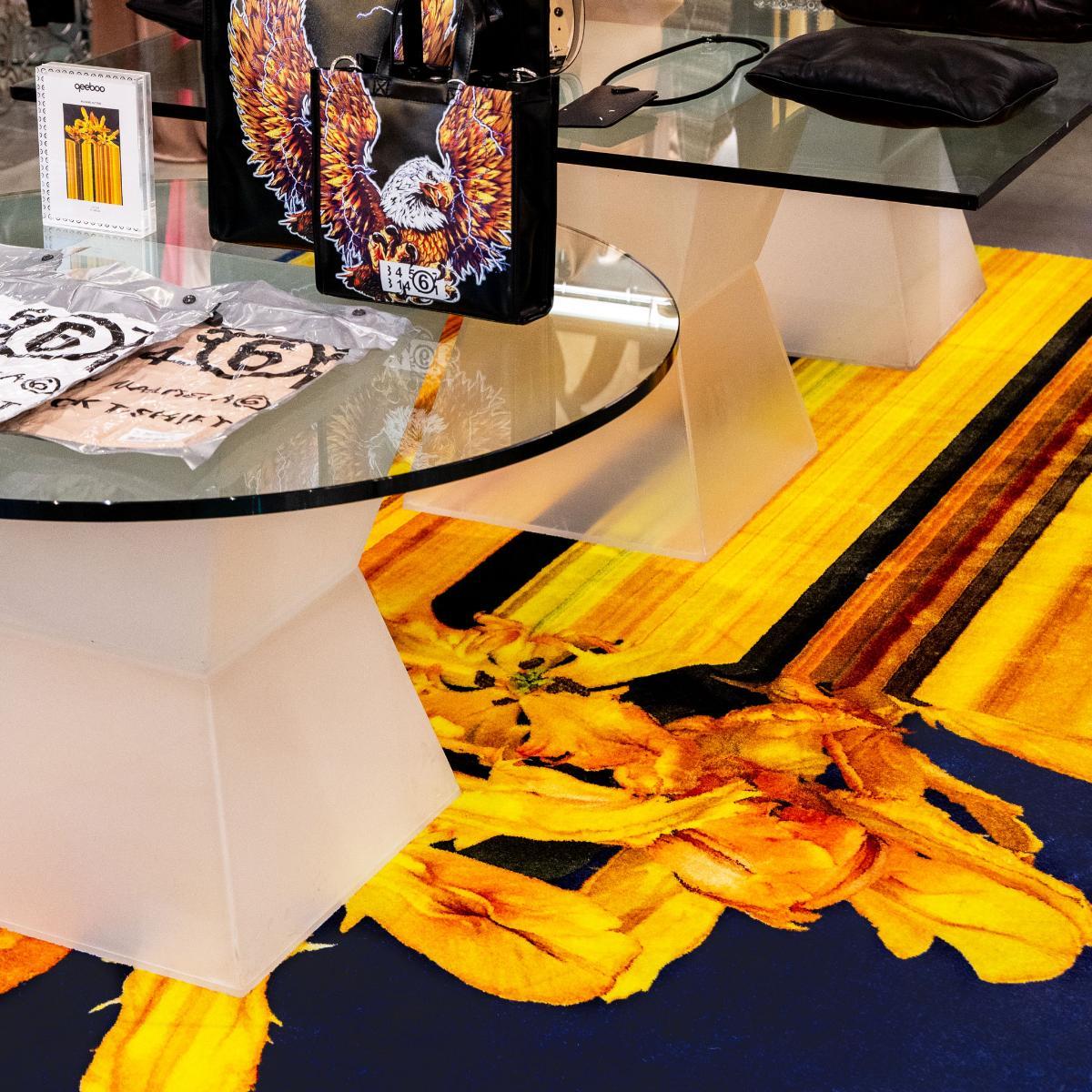 XXIe siècle et contemporain Tapis rectangulaire jaune pailleté en polyester et polyamide en vente