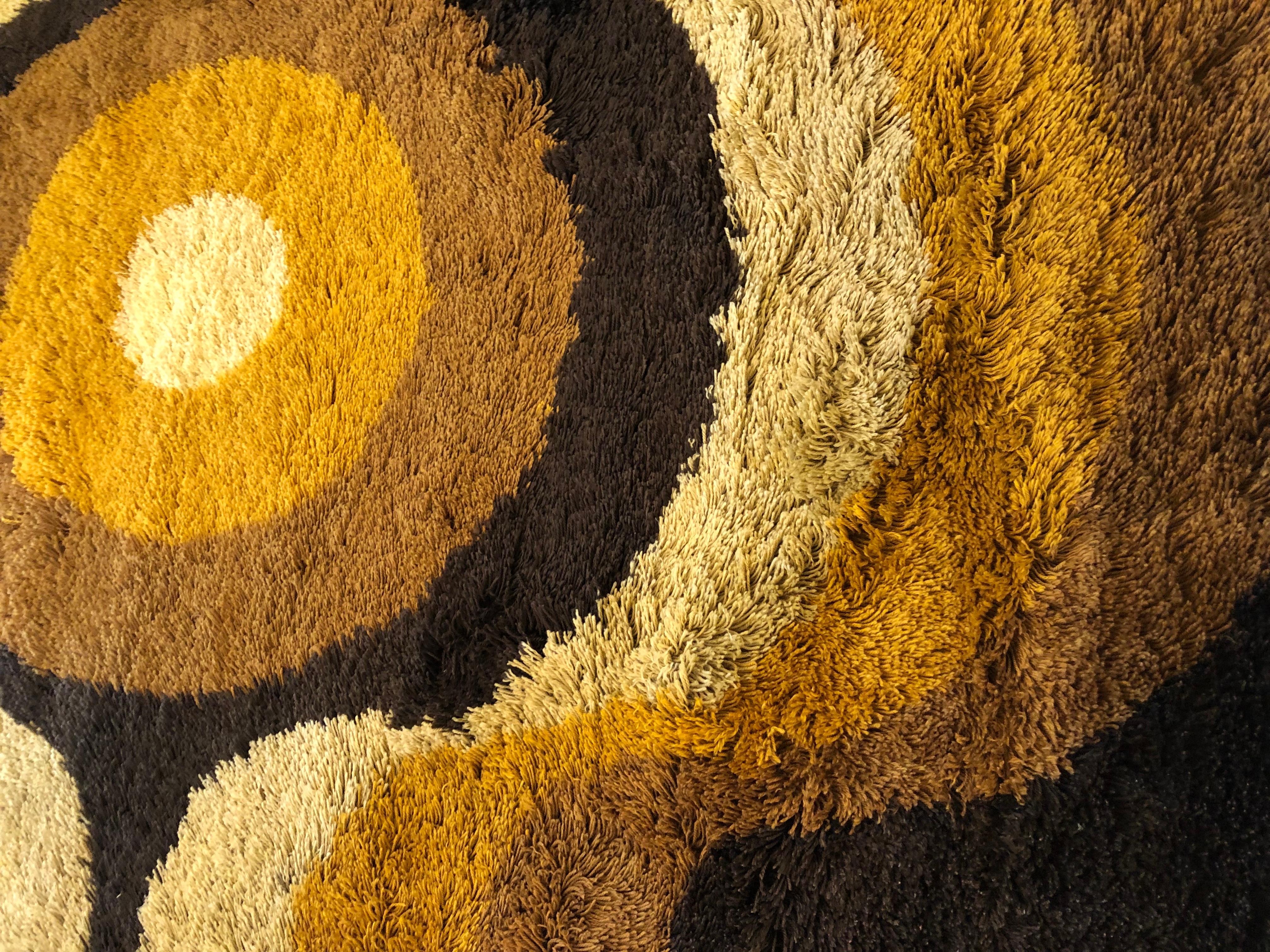Hand-Woven Carpet in yellow, orange and brown, 1960 For Sale