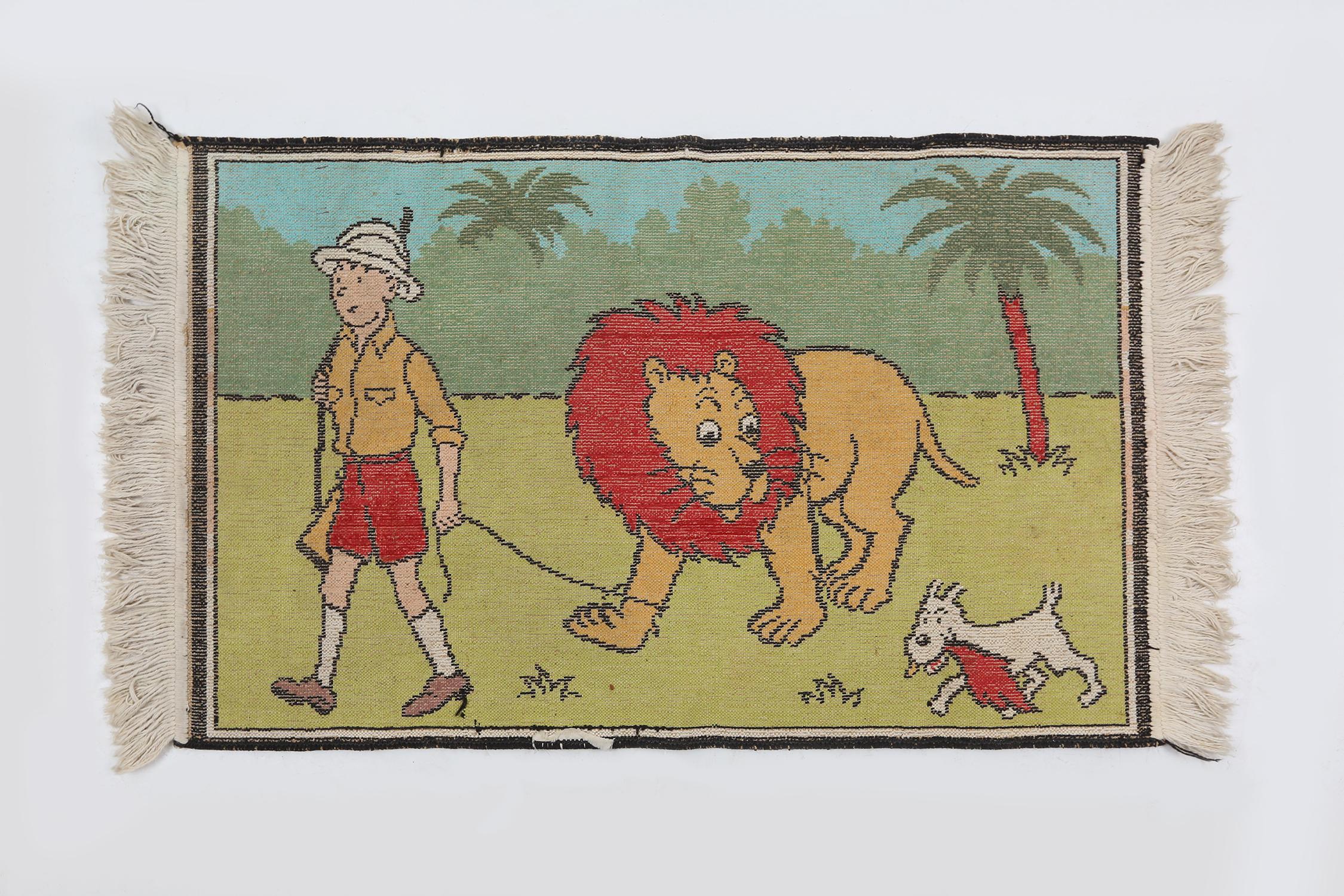 Cotton Carpet of Tintin in Africa For Sale