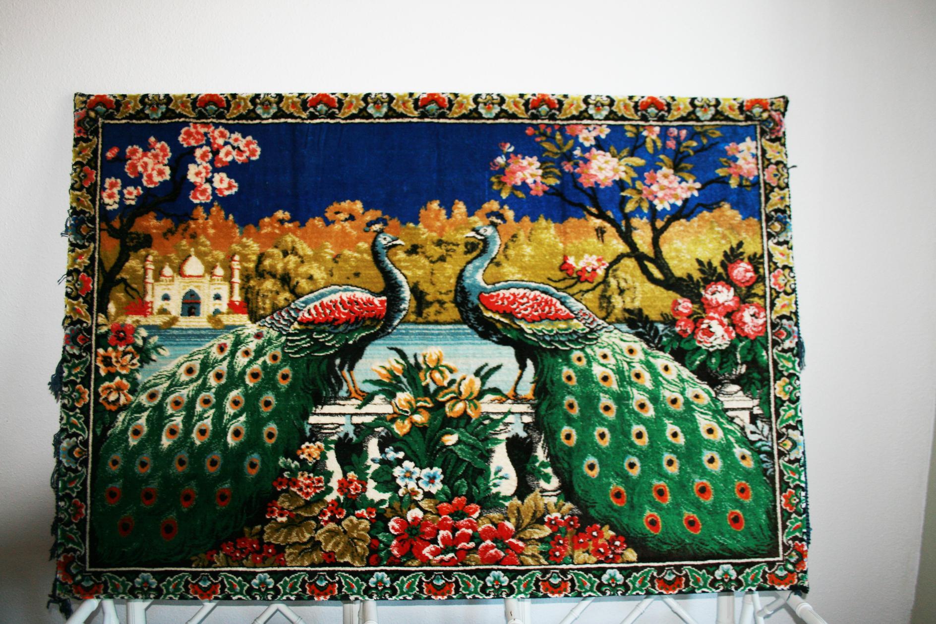 Cotton Tapestry Wall Decoration Chinoiserie Style, Carpet, Spain, 1970s For Sale