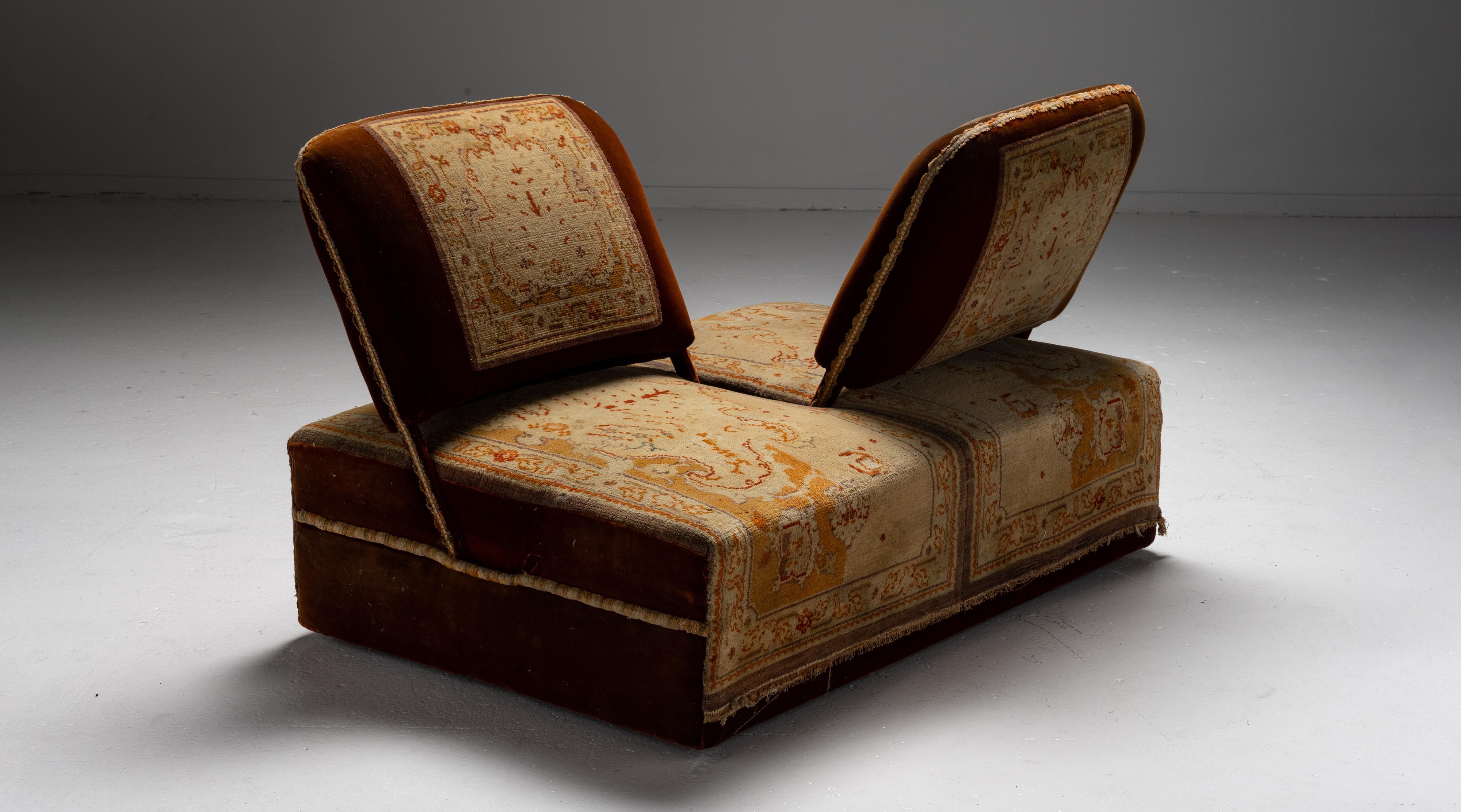 Carpet & Velvet Tete-a-Tete

England, circa 1890

Adjustable conversational sofa with original upholstery.

Measures: 52” W x 33” D x 36” H x 14” seat.