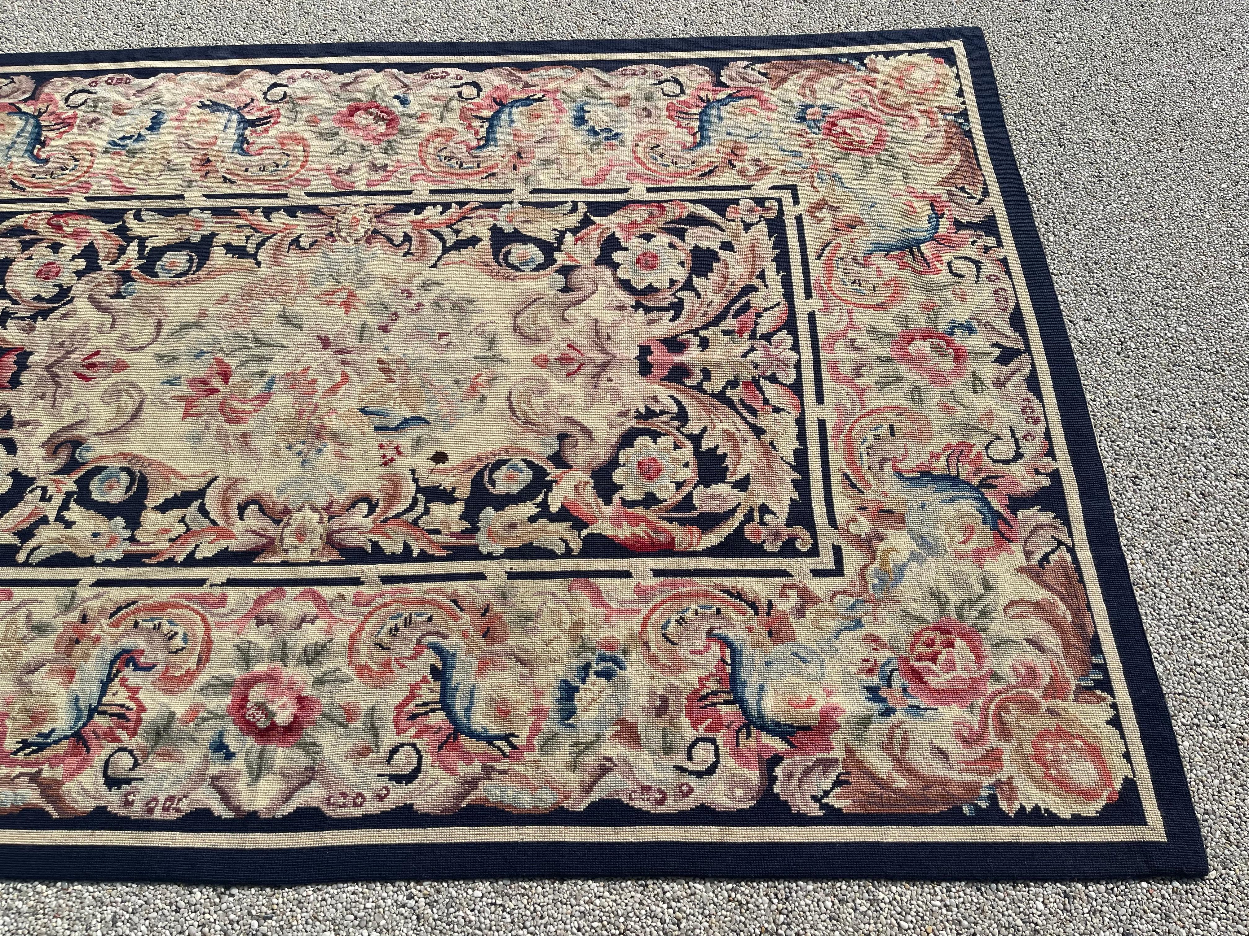 Wool Carpet with knotted stitches in the style of Aubusson For Sale
