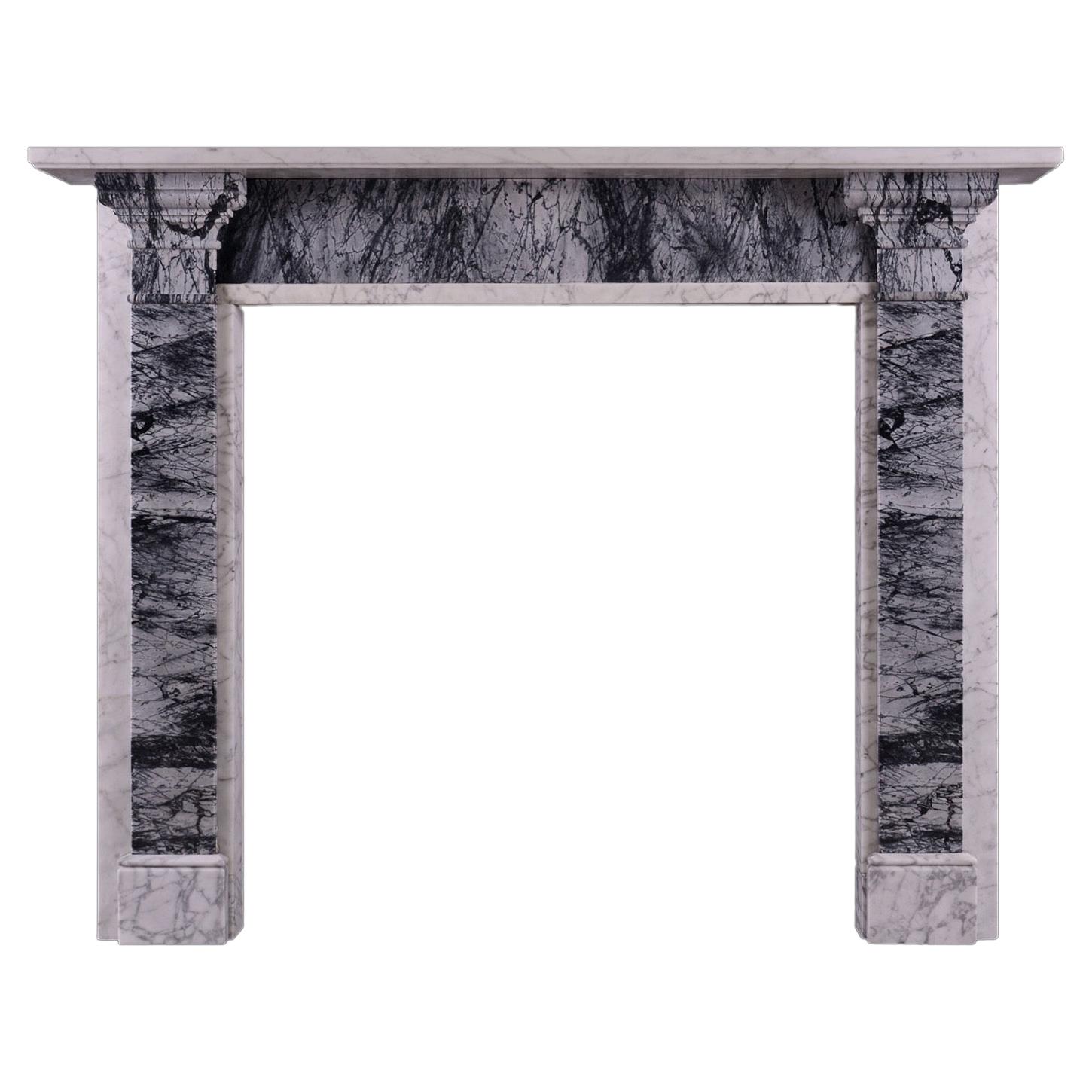 Carrara and Bardiglio Marble Fireplace For Sale