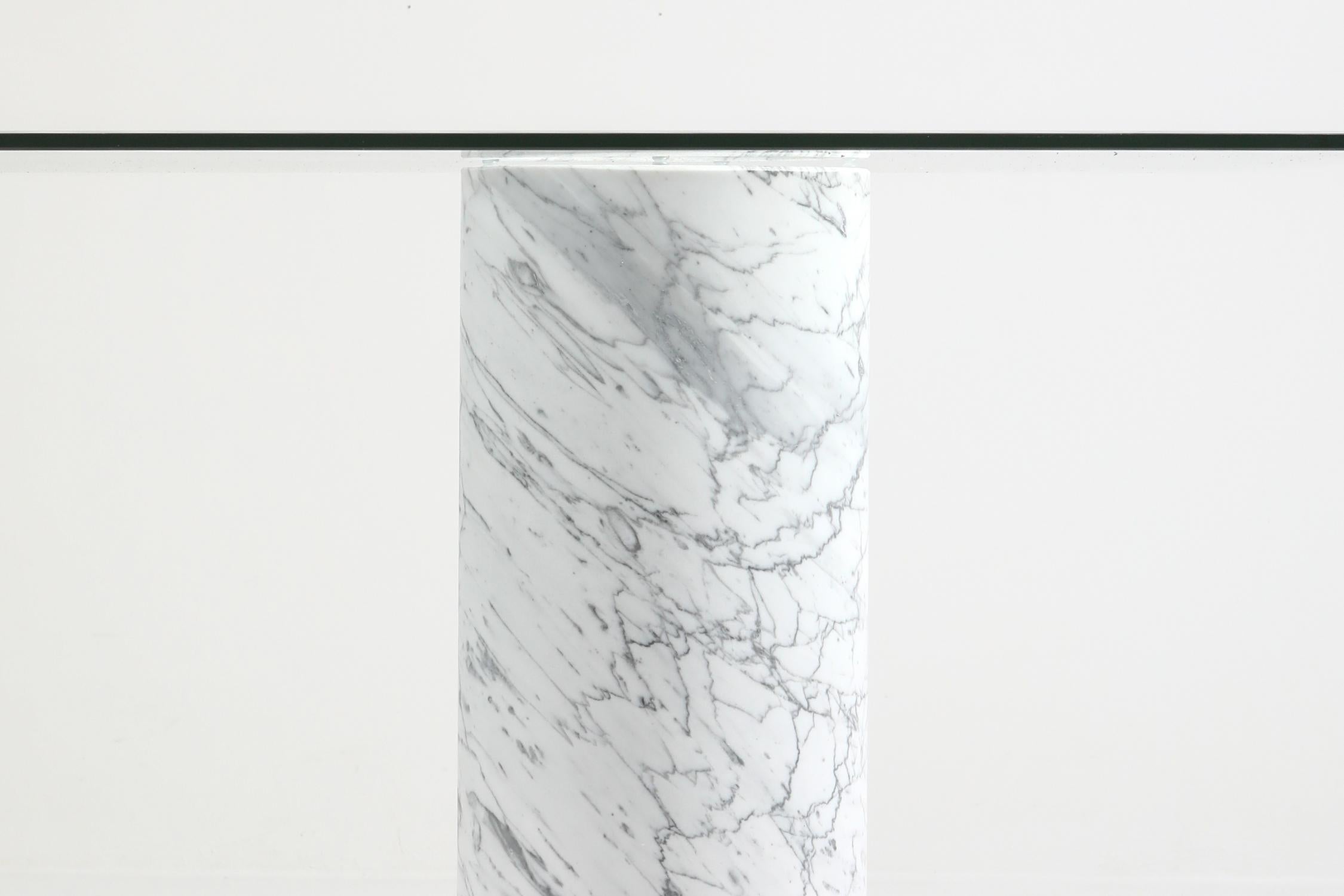 Carrara 'Collonato' Table with Glass Top in the Style of Mario Bellini 4
