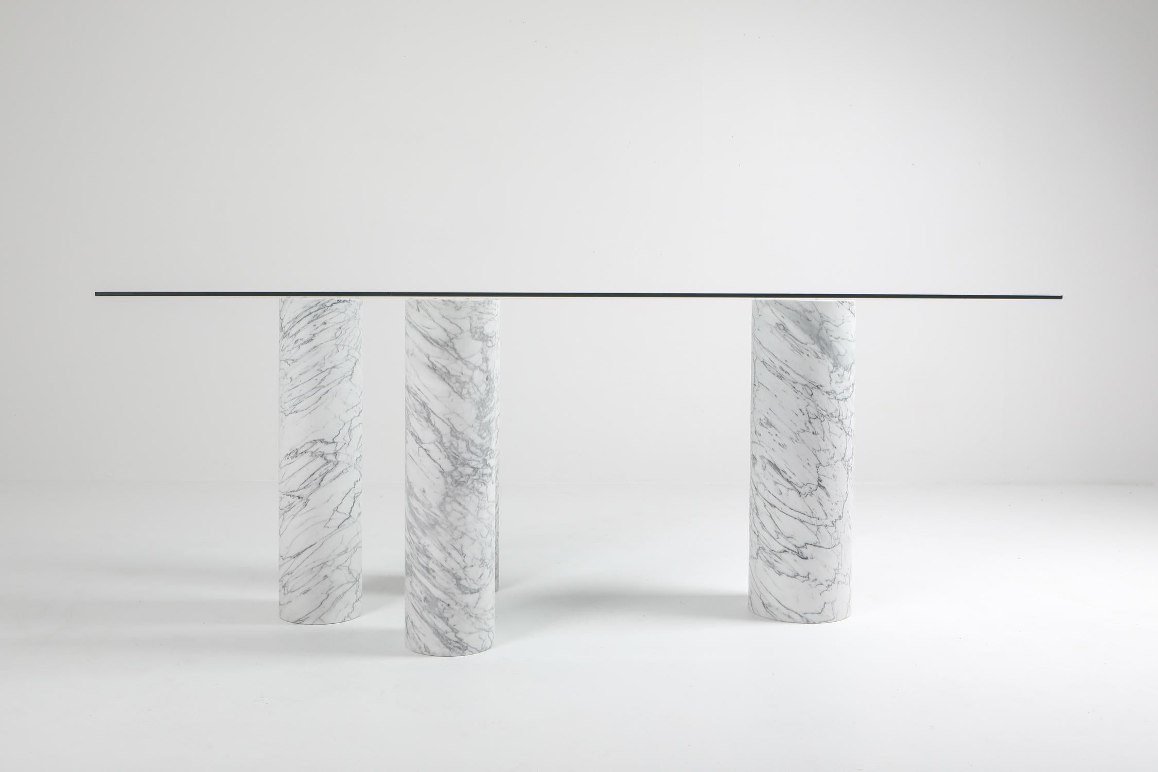 Carrara 'Collonato' Table with Glass Top in the Style of Mario Bellini In Excellent Condition In Antwerp, BE