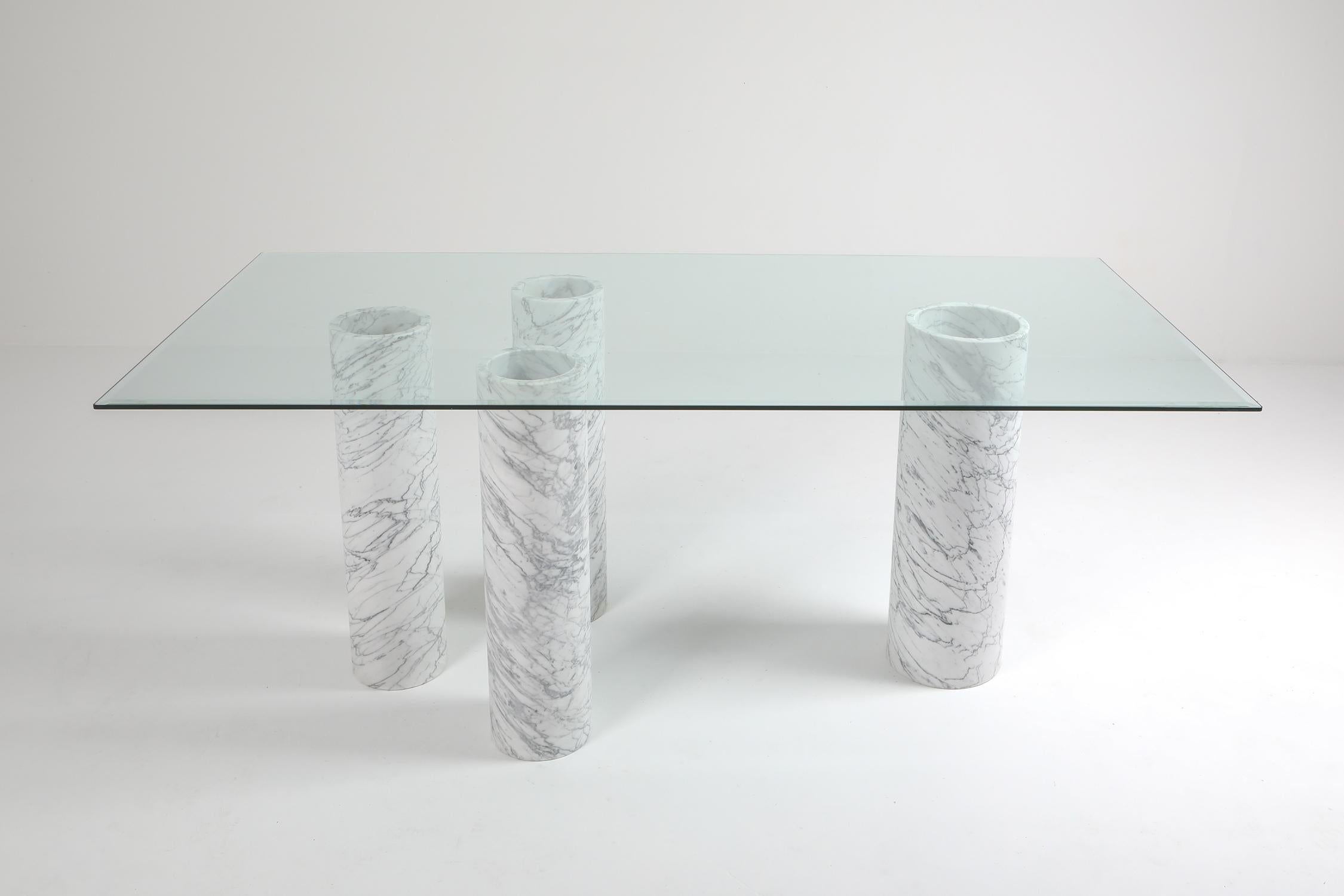 20th Century Carrara 'Collonato' Table with Glass Top in the Style of Mario Bellini