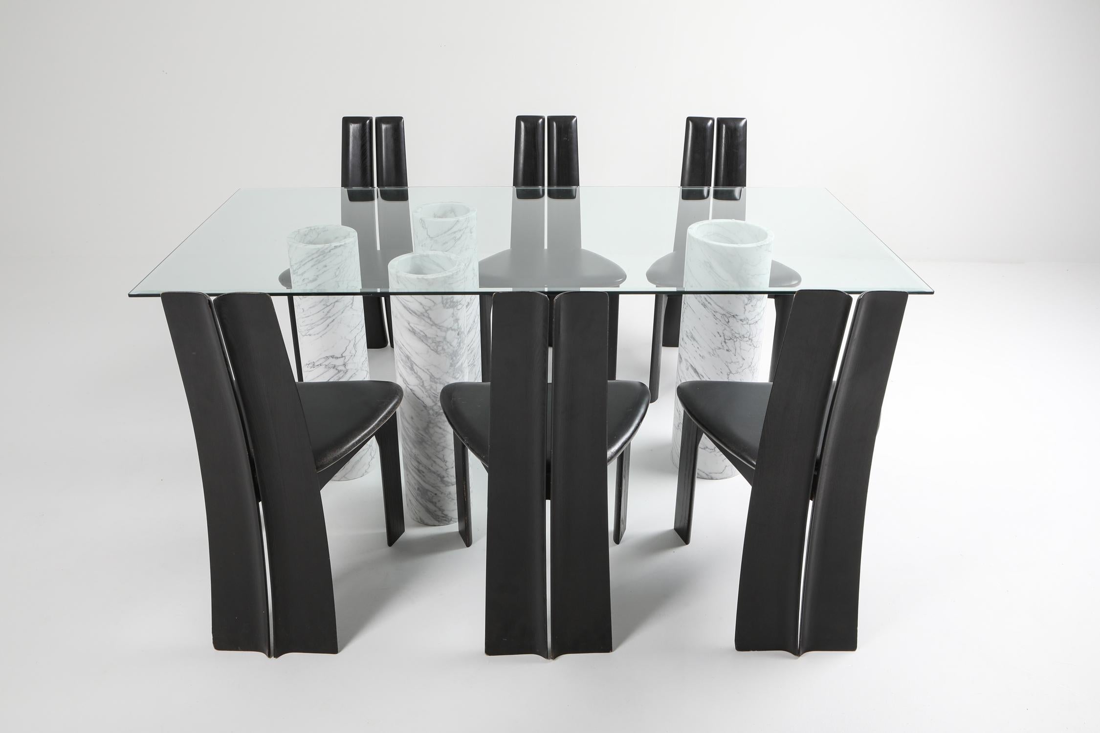 Carrara 'Collonato' Table with Glass Top in the Style of Mario Bellini 1