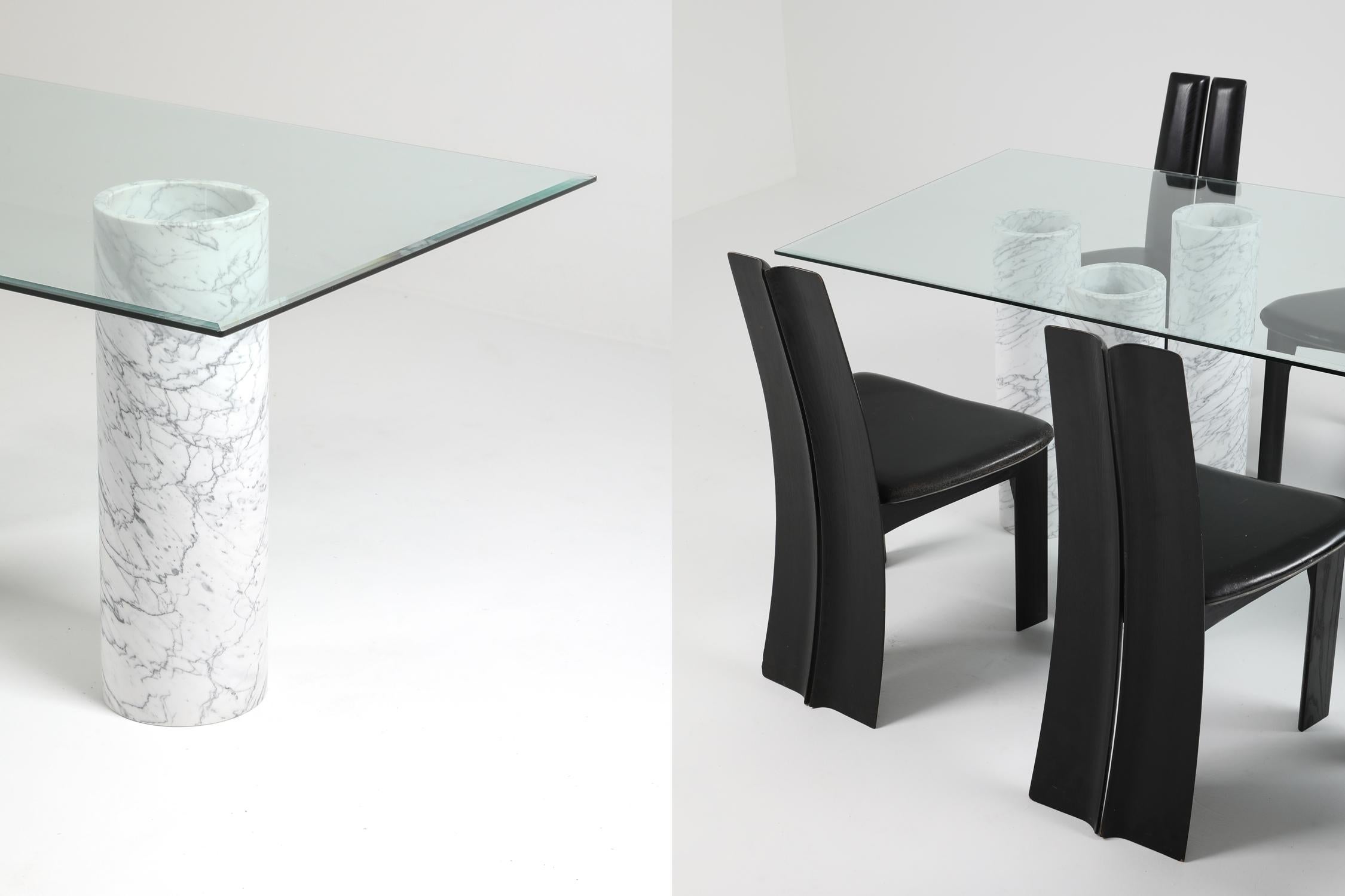 Carrara 'Collonato' Table with Glass Top in the Style of Mario Bellini 2