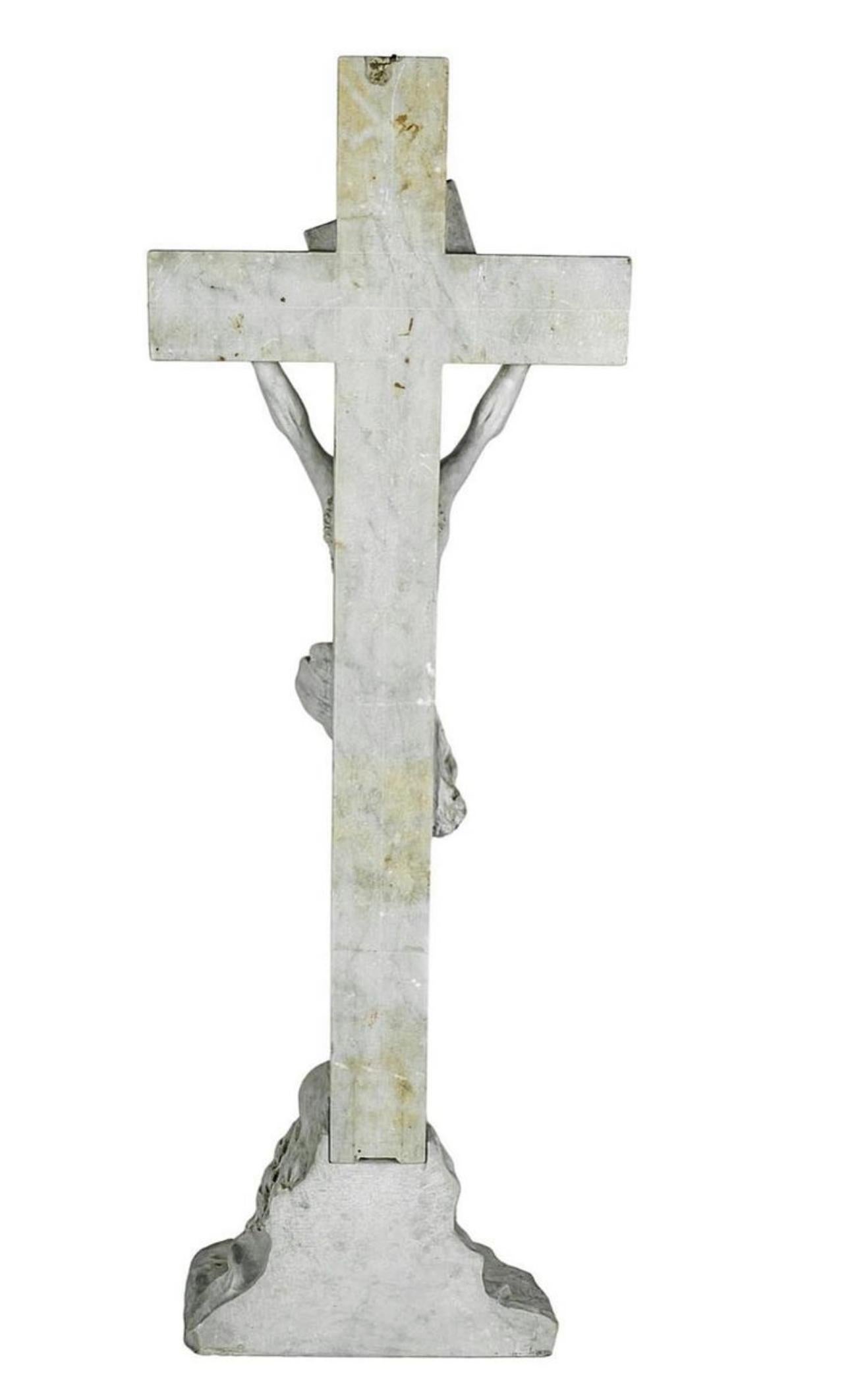 Hand-Carved Carrara Crucifix Signed and Dated by Artist, Very Large Size For Sale