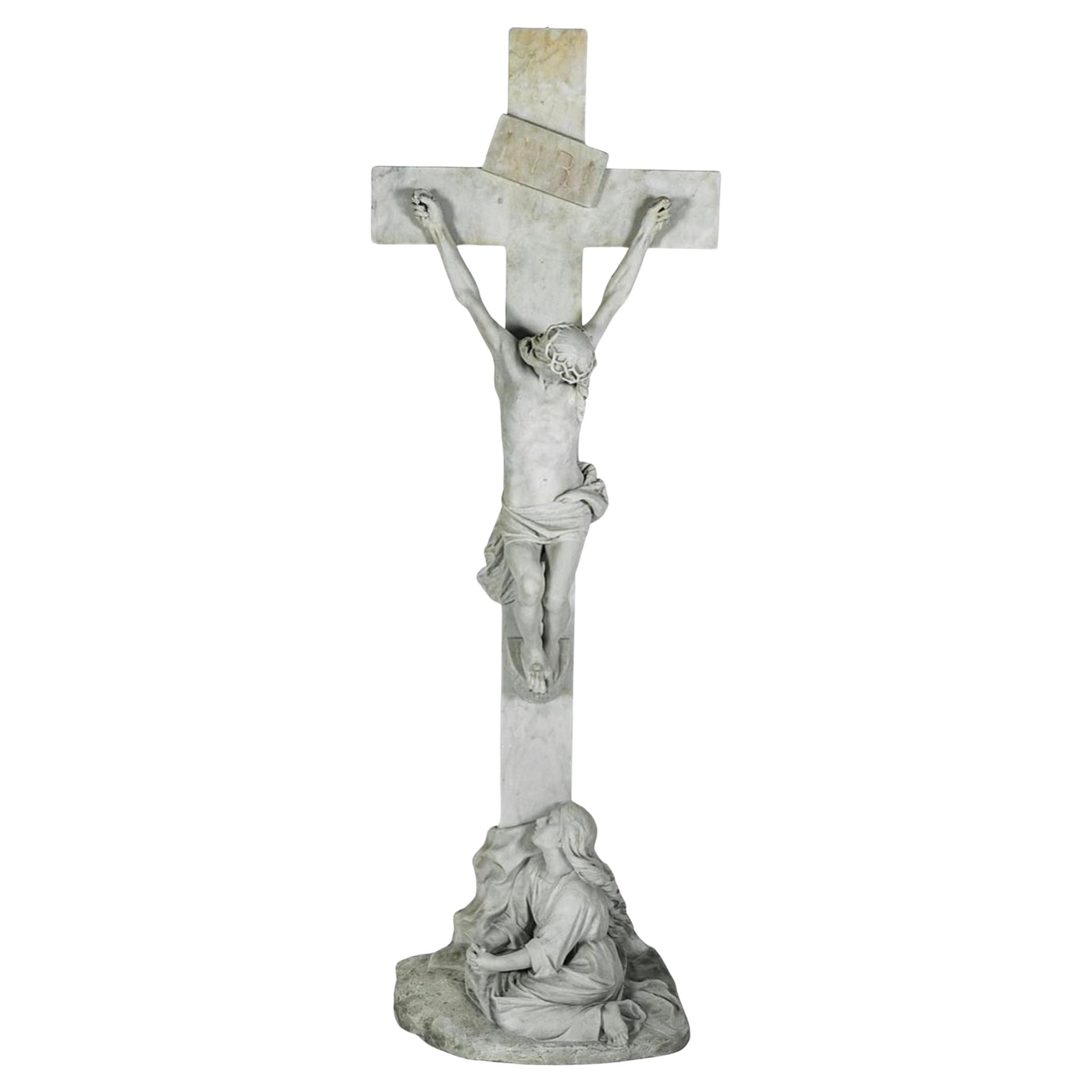 Carrara Crucifix Signed and Dated by Artist, Very Large Size For Sale