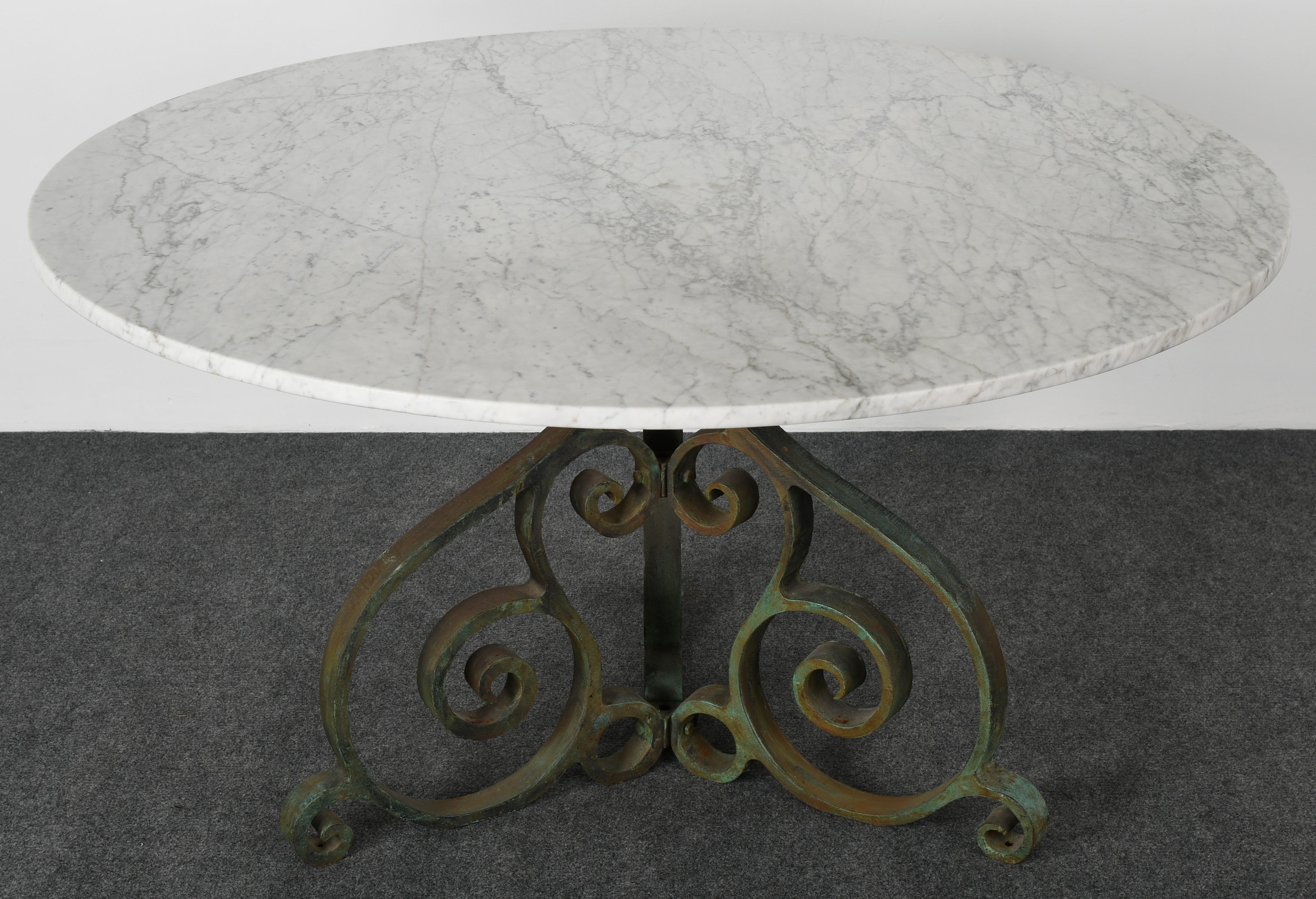 American Carrara Marble and Cast Iron Garden Table, 1950s