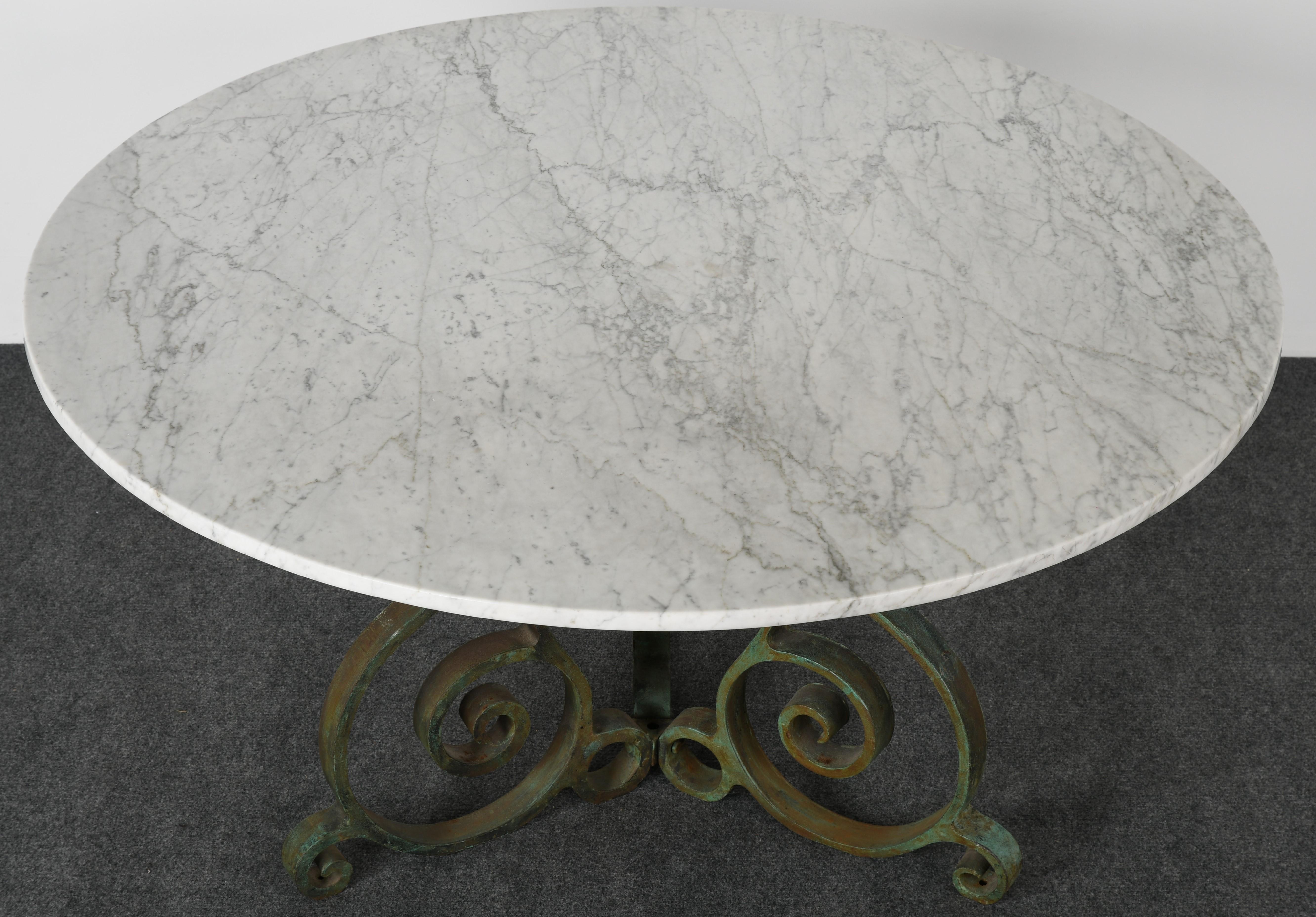 Carrara Marble and Cast Iron Garden Table, 1950s In Good Condition In Hamburg, PA
