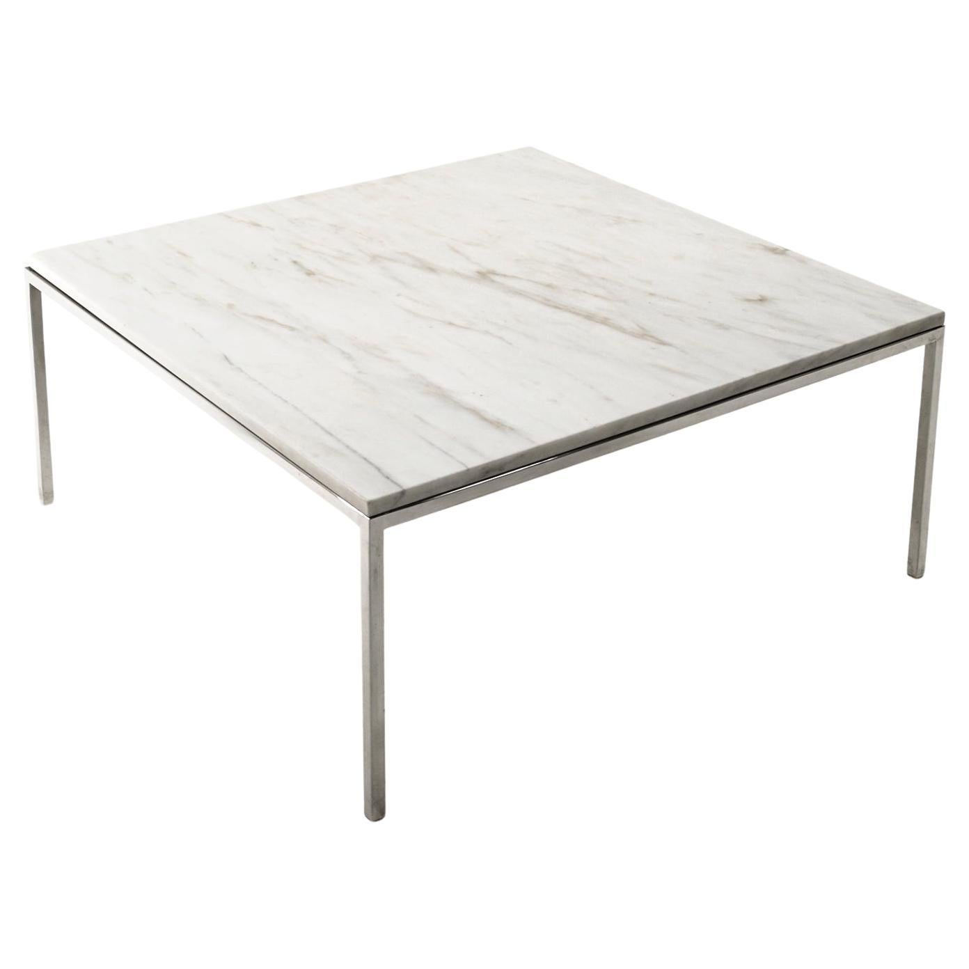 Carrara Marble and Chrome Coffee Table in the Style of Florence Knoll