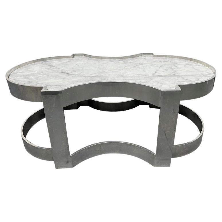 Carrara Marble and Chrome Two-Tier Coffee Table