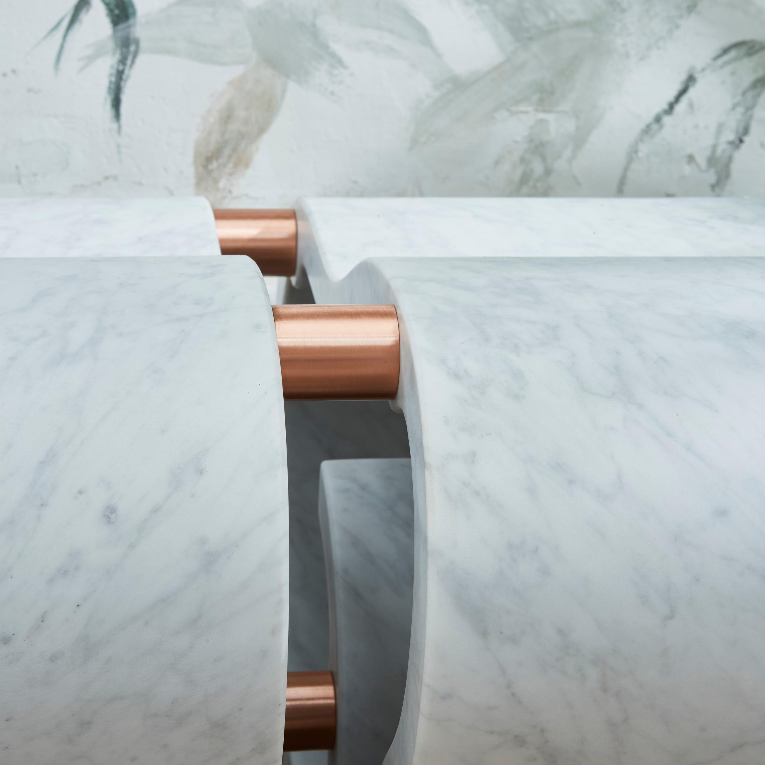 Other Carrara Marble And Copper Onda Bench by Atelier Terrai For Sale