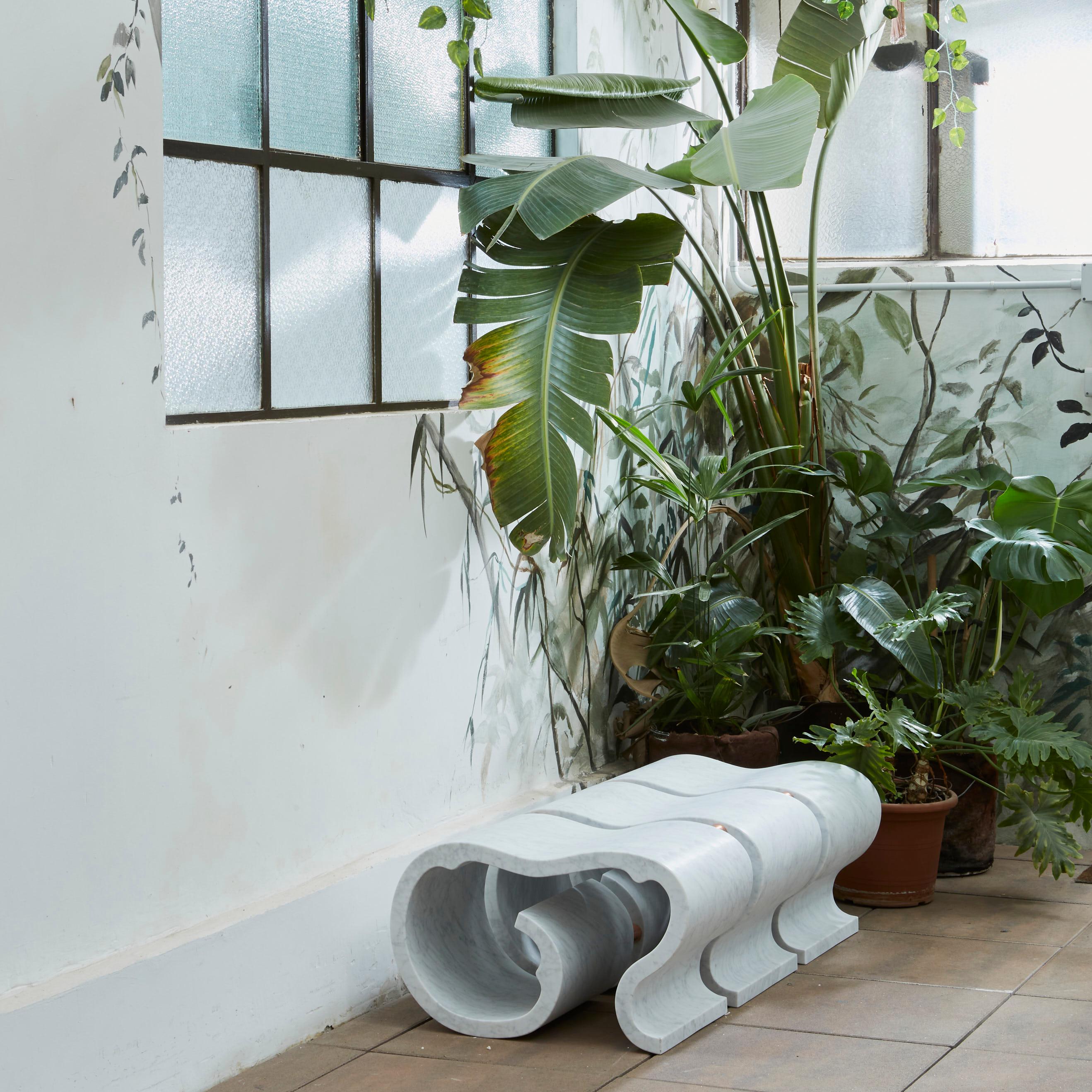 Carrara Marble And Copper Onda Bench by Atelier Terrai In New Condition For Sale In Geneve, CH