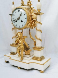 Carrara Marble and Gilt Bronze Table Clock, France, circa 1868