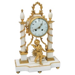 Carrara Marble and Gilt Bronze Table Clock, France, circa 1868