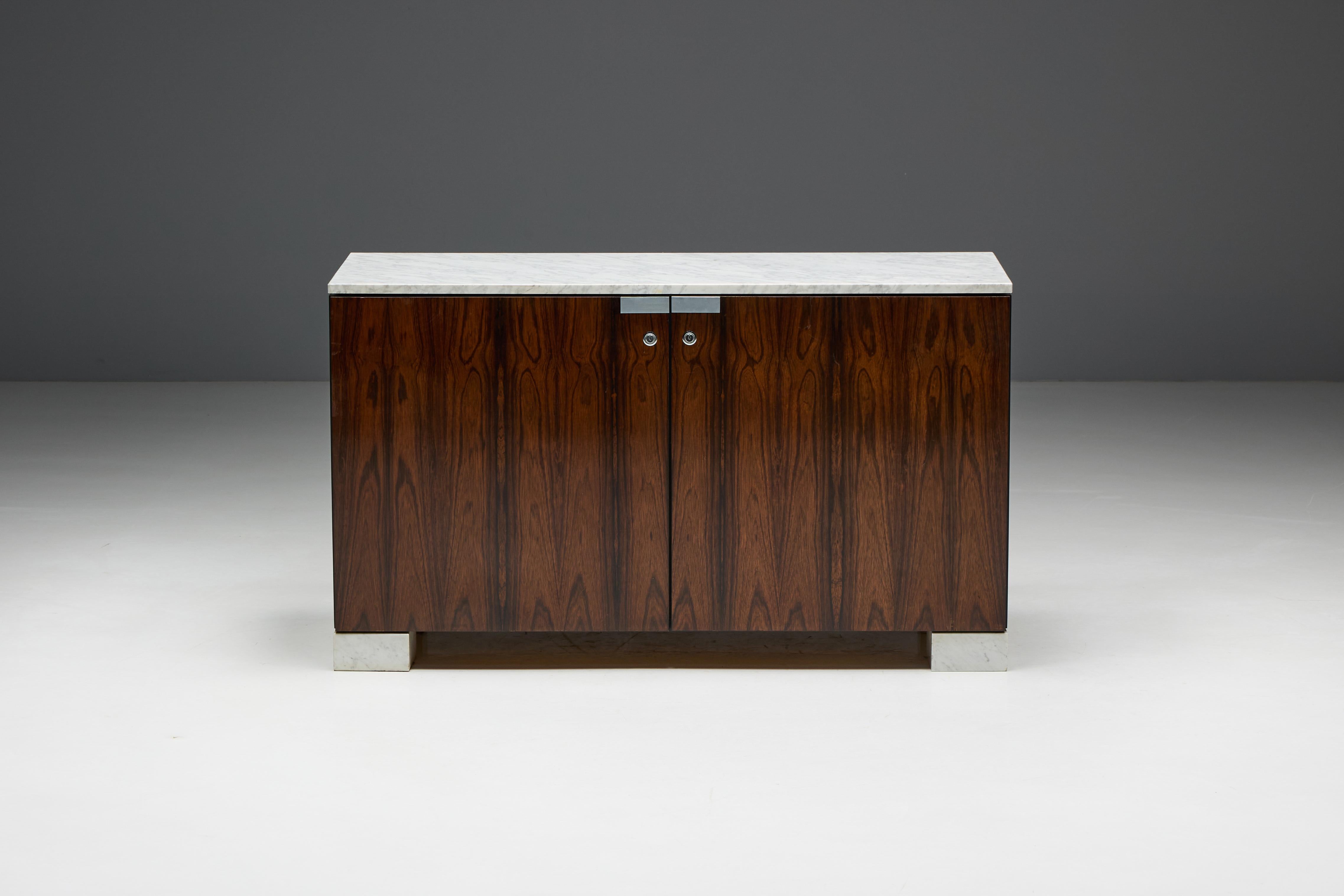Mid-Century Modern Meuble de rangement en marbre de Carrare et bois de rose d'Alfred Hendrickx, Belgique, années 1960 en vente