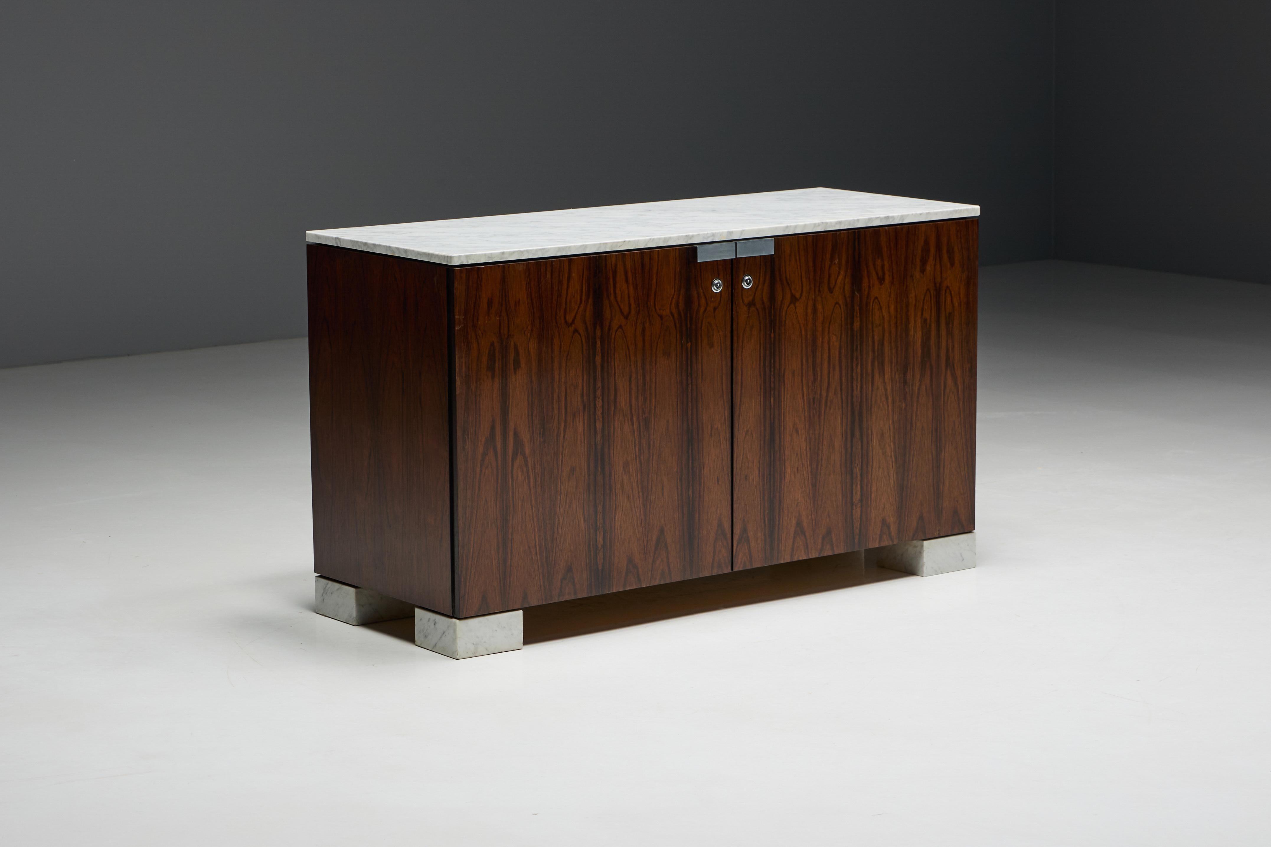Meuble de rangement en marbre de Carrare et bois de rose d'Alfred Hendrickx, Belgique, années 1960 Excellent état - En vente à Antwerp, BE