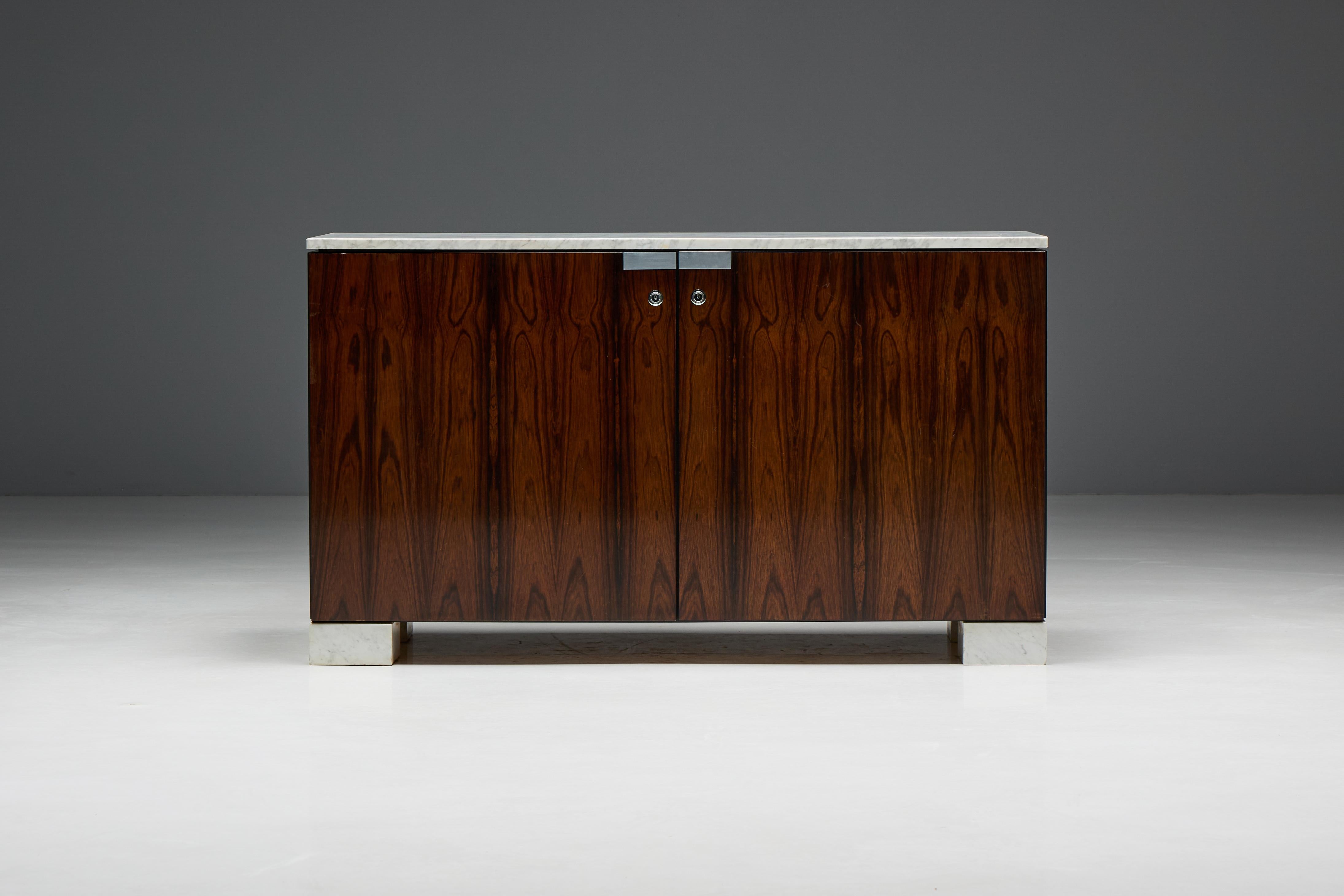 Meuble de rangement en marbre de Carrare et bois de rose d'Alfred Hendrickx, Belgique, années 1960 en vente 2