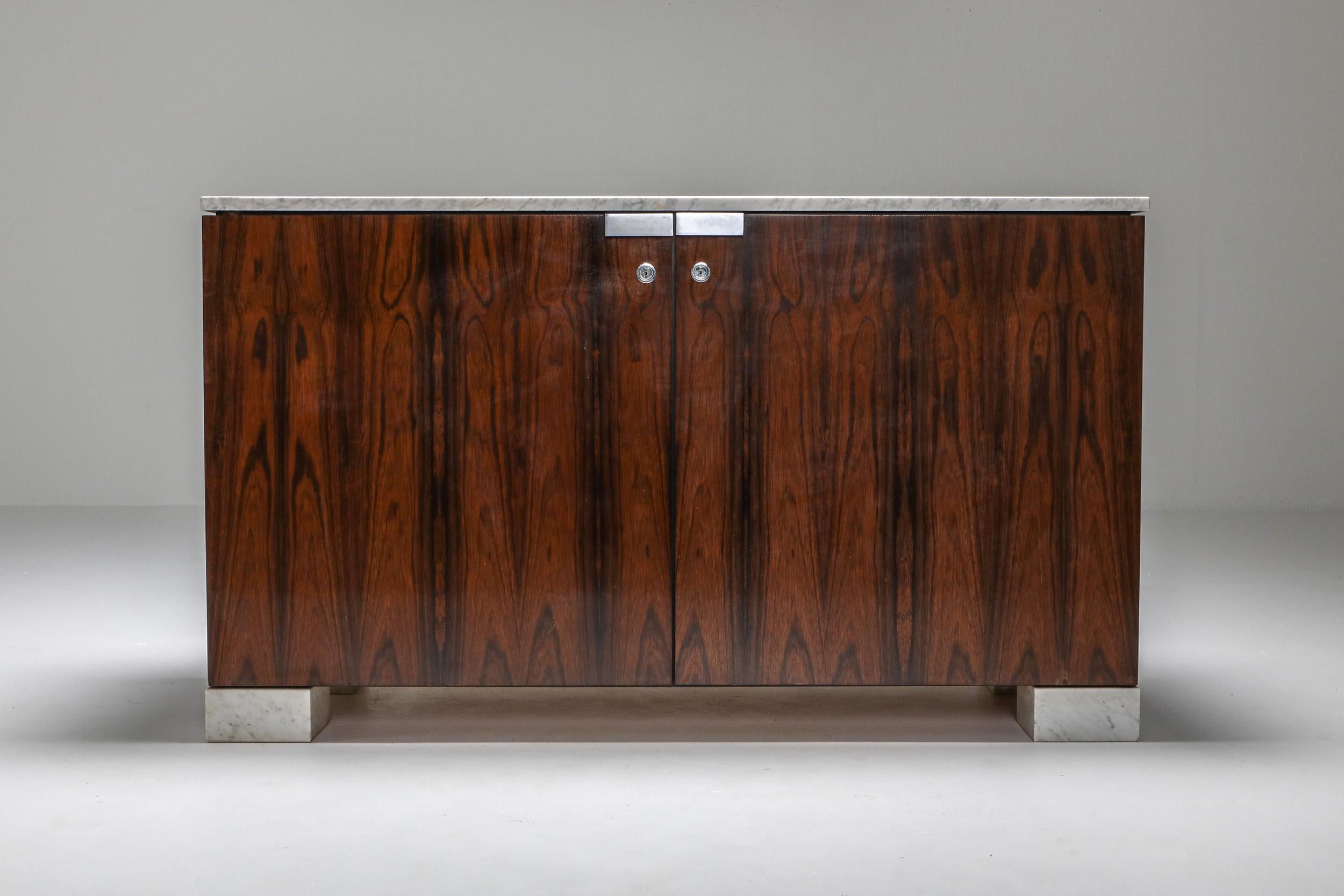 Mid-Century Modern Carrara Marble and Rosewood Cabinet by Alfred Hendrickx For Sale