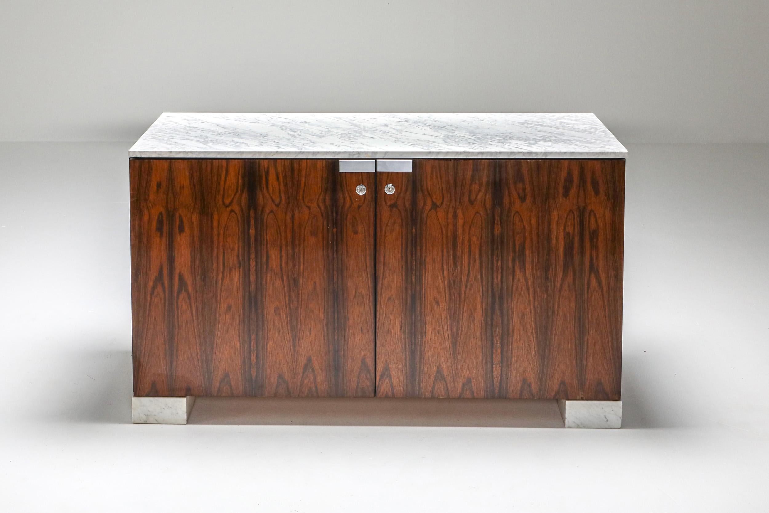 Mid-20th Century Carrara Marble and Rosewood Cabinet by Alfred Hendrickx For Sale