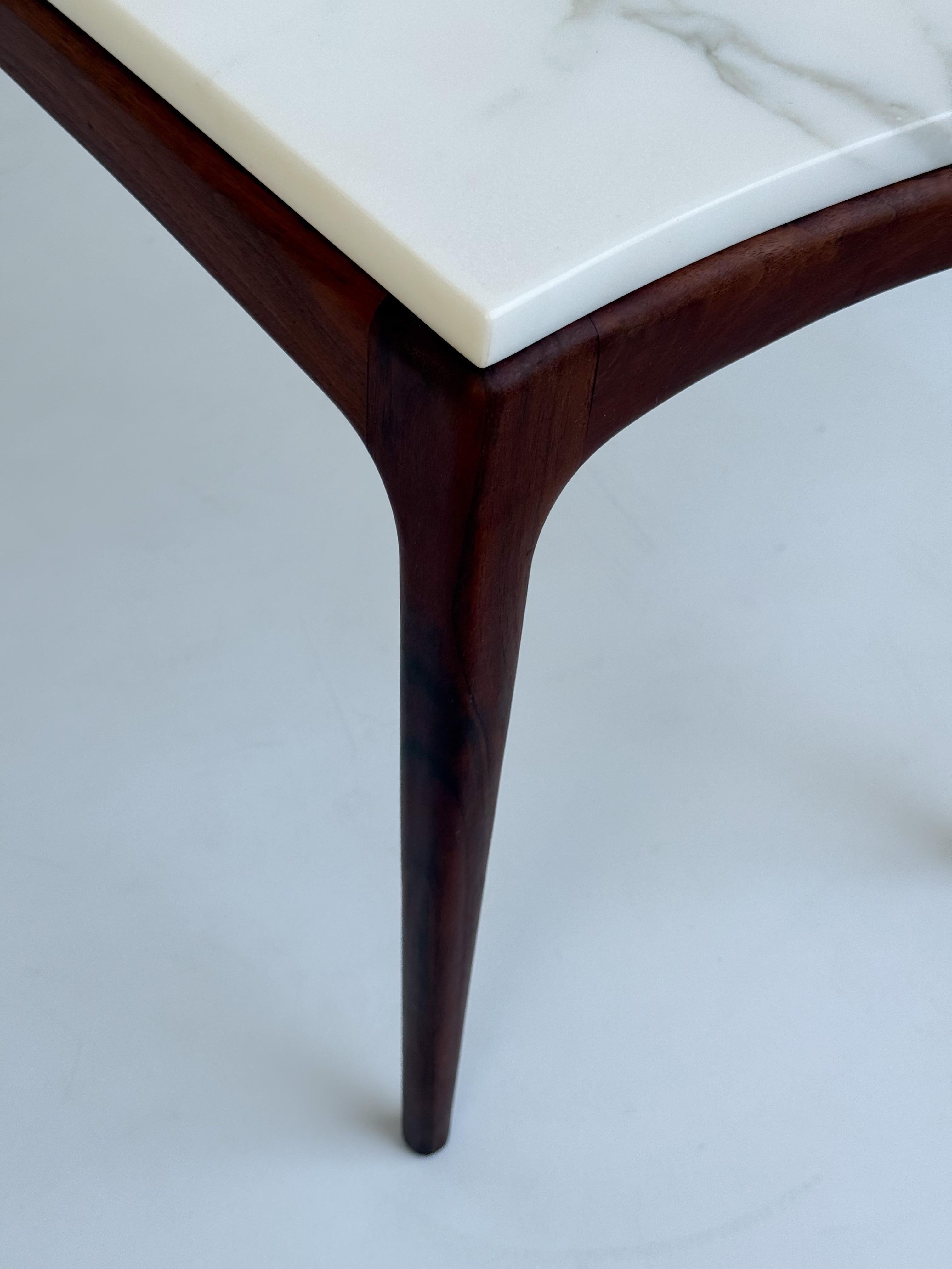 American Carrara Marble and Walnut Wedge Shape Side Table For Sale