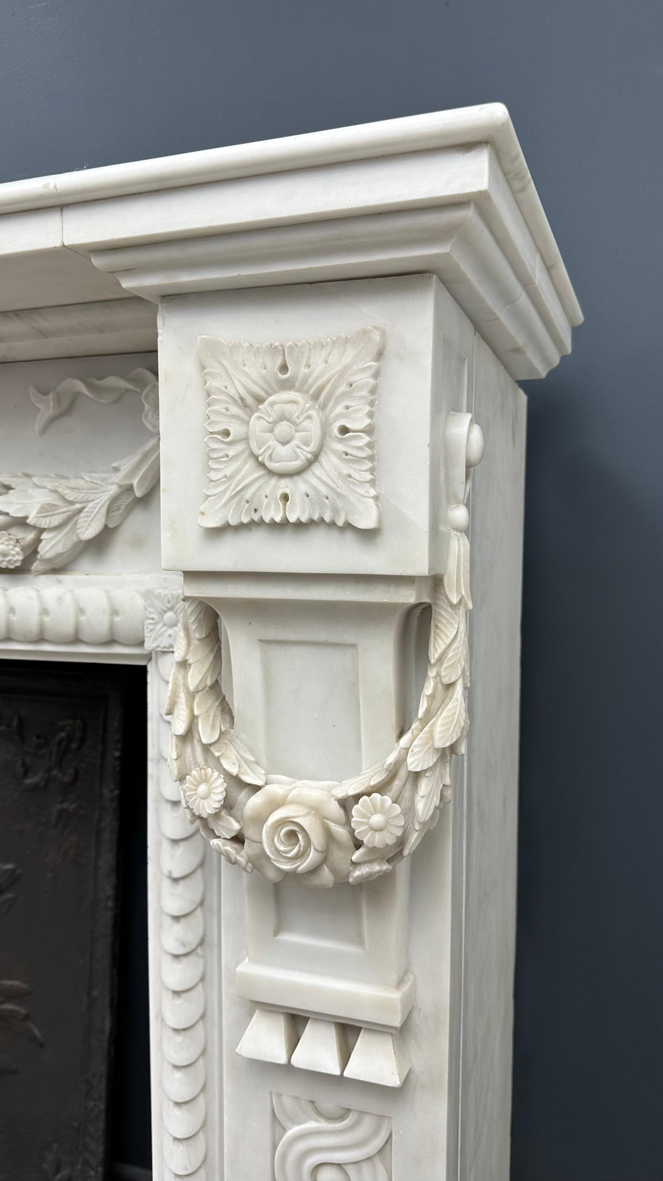 Carrara Marble Antique Front Fireplace Garland For Sale 3