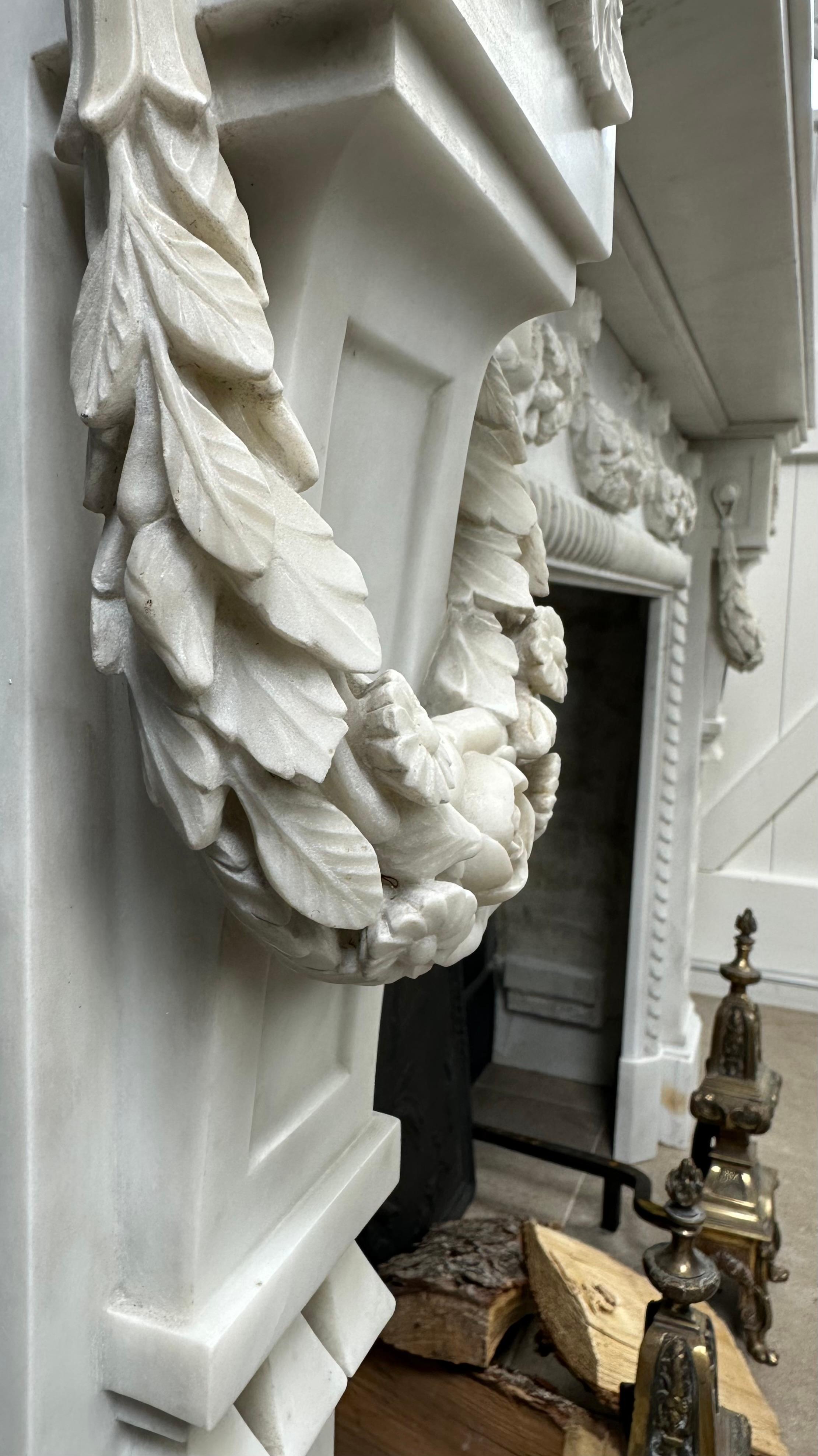 Carrara Marble Antique Front Fireplace Garland For Sale 5