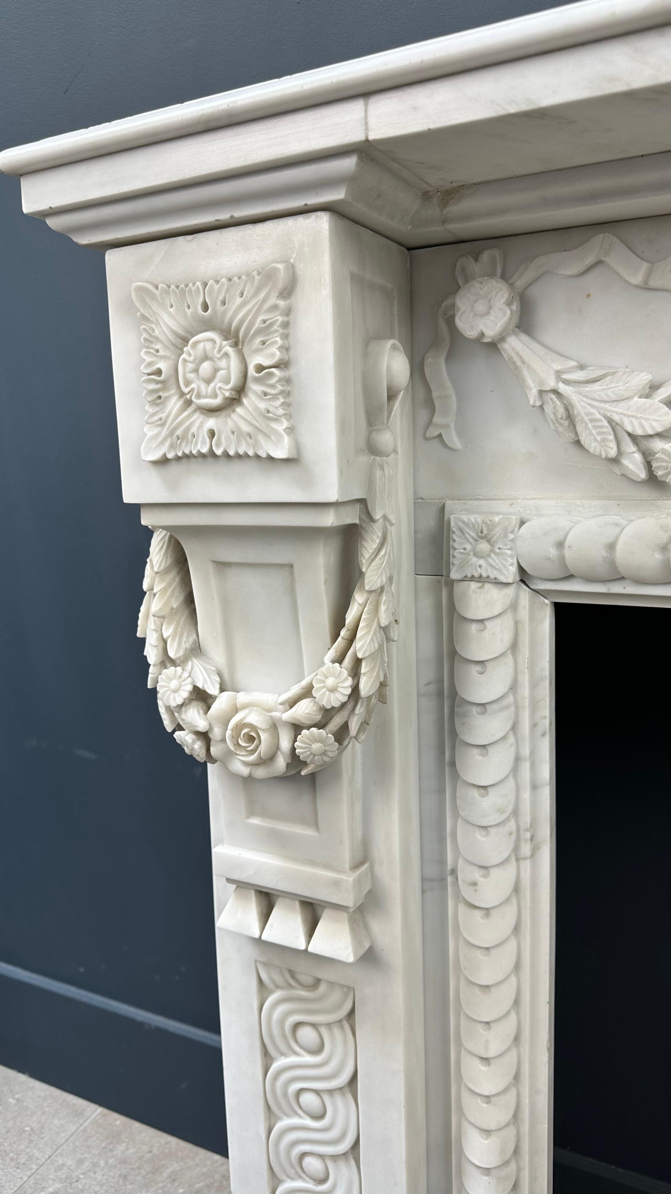 Carrara Marble Antique Front Fireplace Garland For Sale 8
