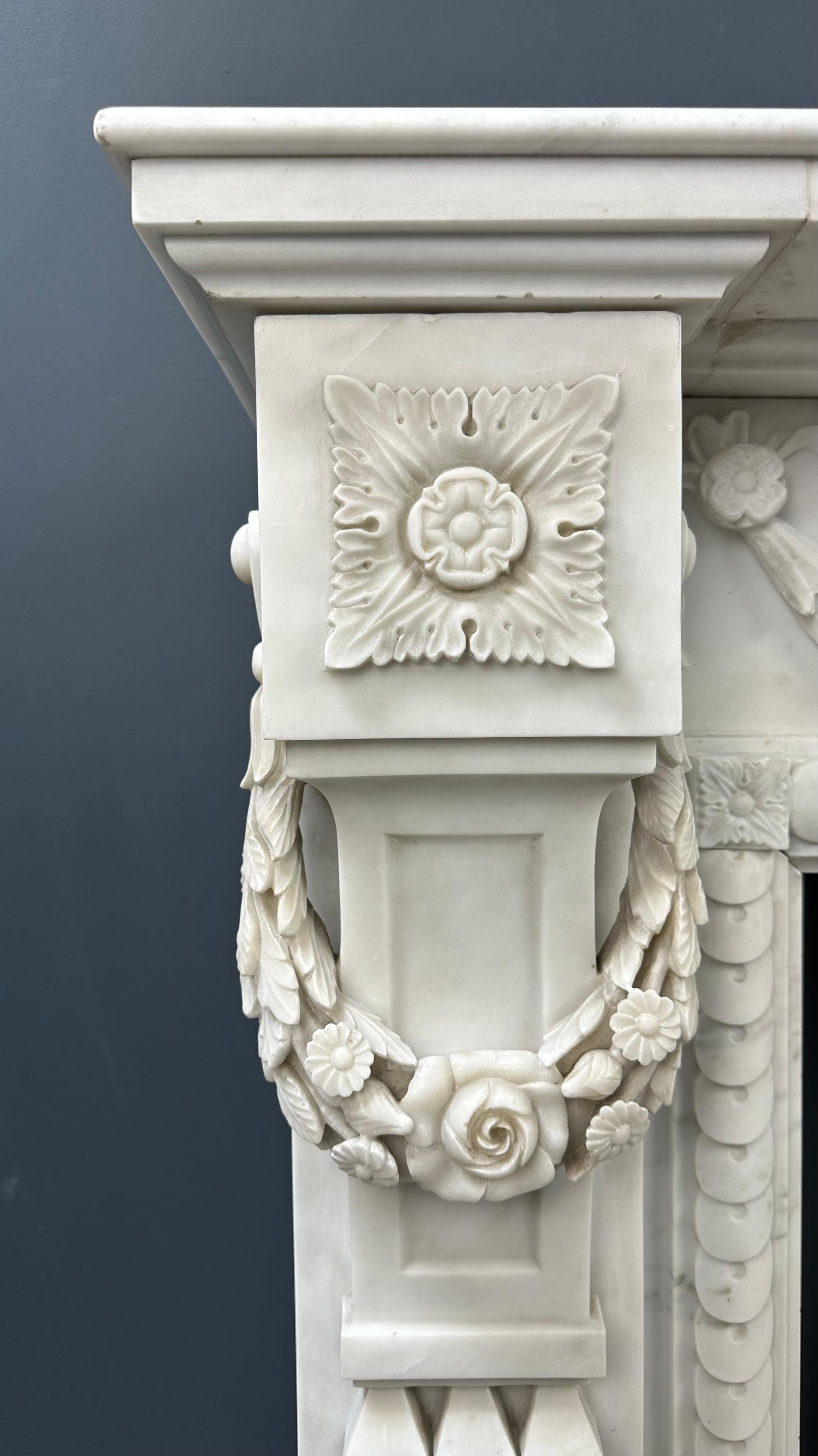 Carrara Marble Antique Front Fireplace Garland For Sale 9