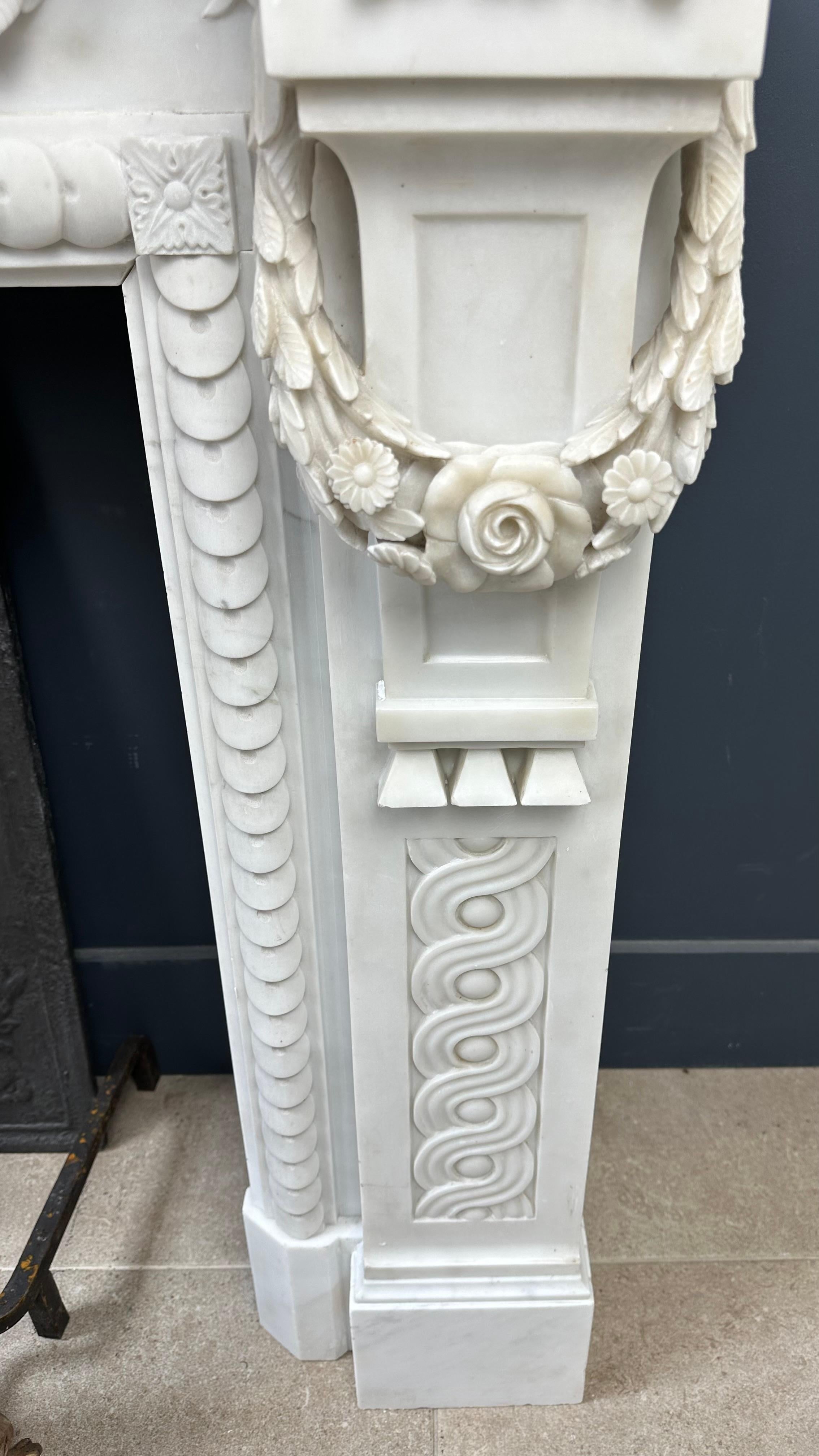 19th Century Carrara Marble Antique Front Fireplace Garland For Sale