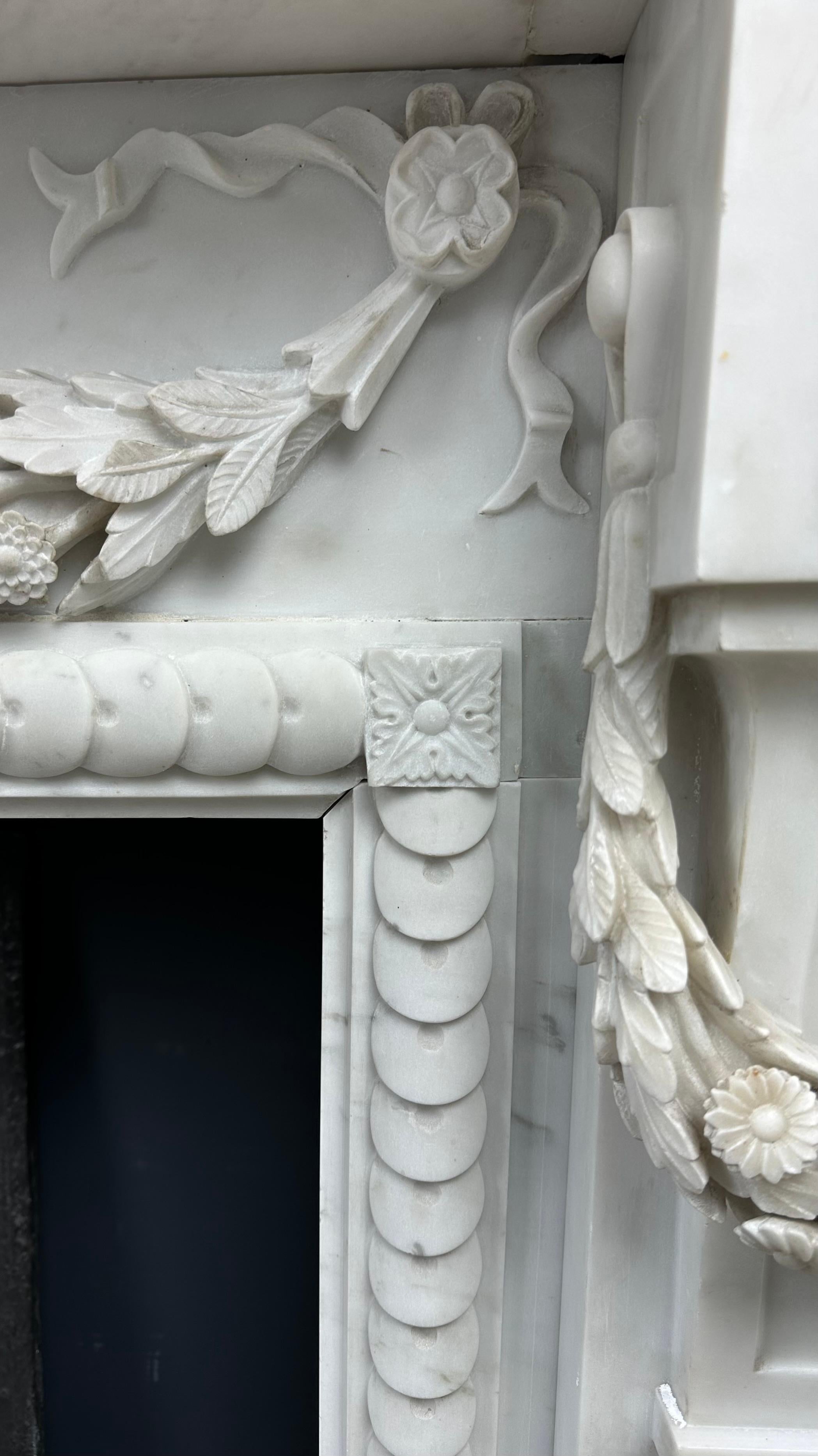 Carrara Marble Antique Front Fireplace Garland For Sale 1