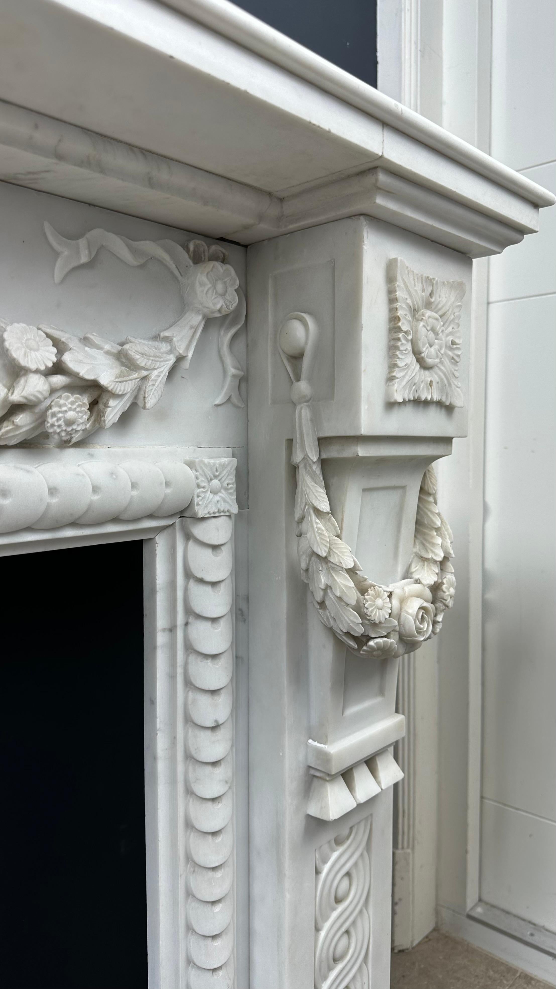 Carrara Marble Antique Front Fireplace Garland For Sale 2