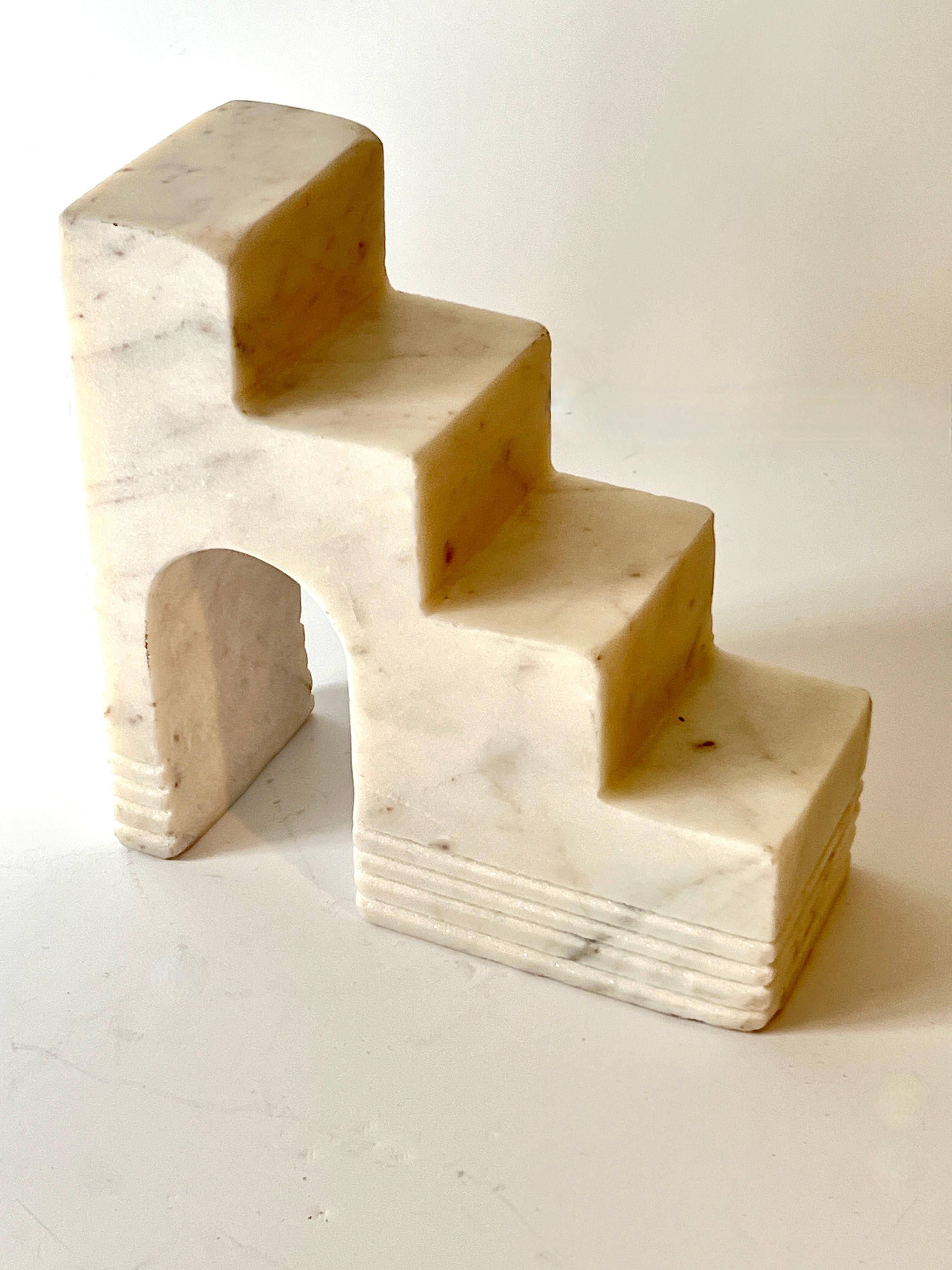 Organic Modern Italian Carrara Marble Architectural Sculpture or Bookend For Sale
