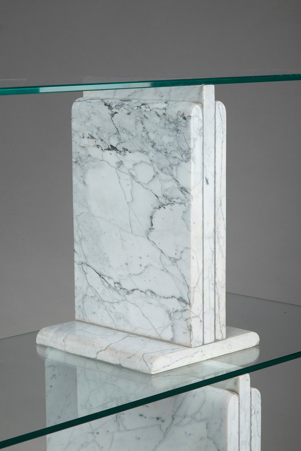 Carrara Marble Bookcase with Glass Shelves, 1970 For Sale 2