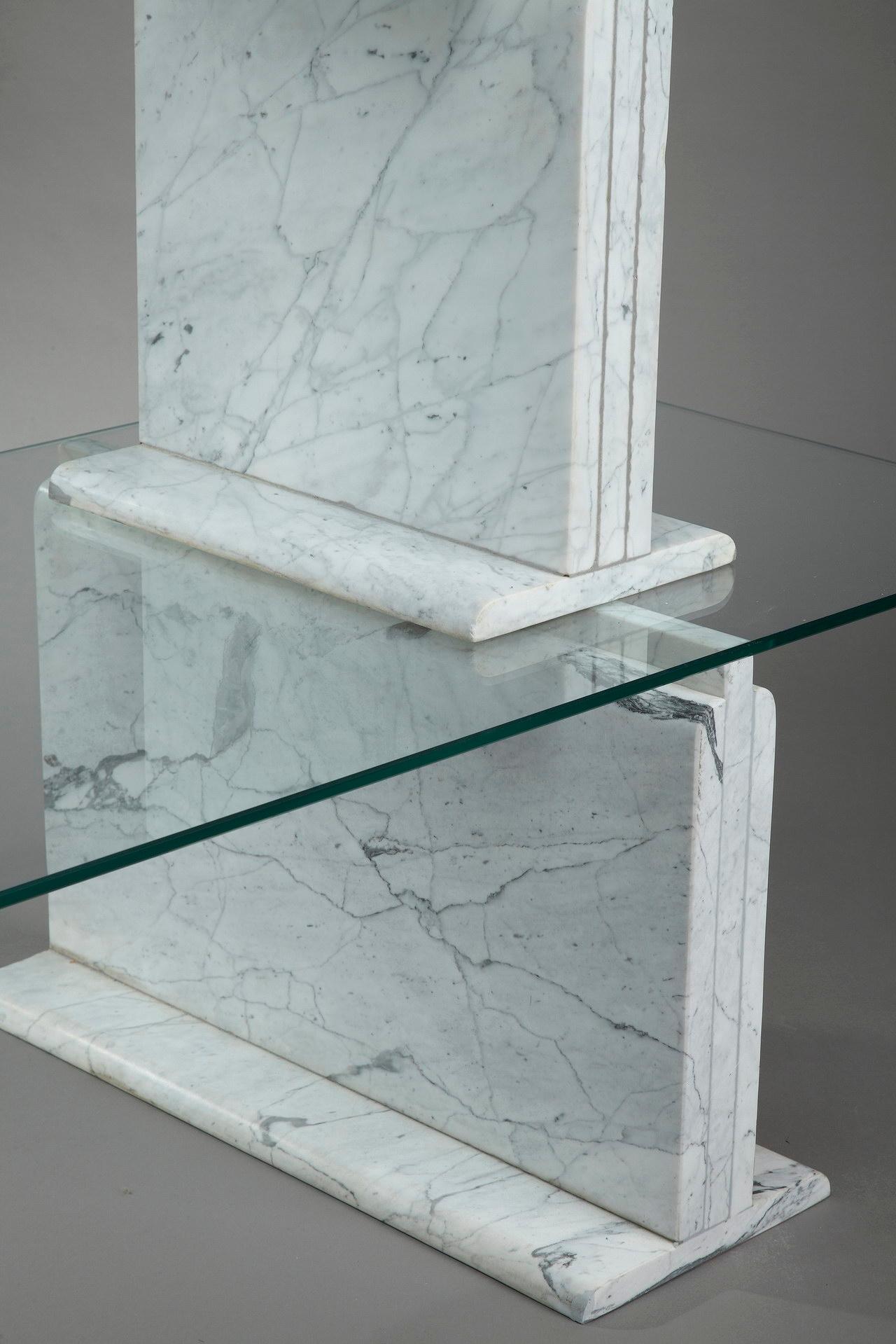 Carrara Marble Bookcase with Glass Shelves, 1970 For Sale 3
