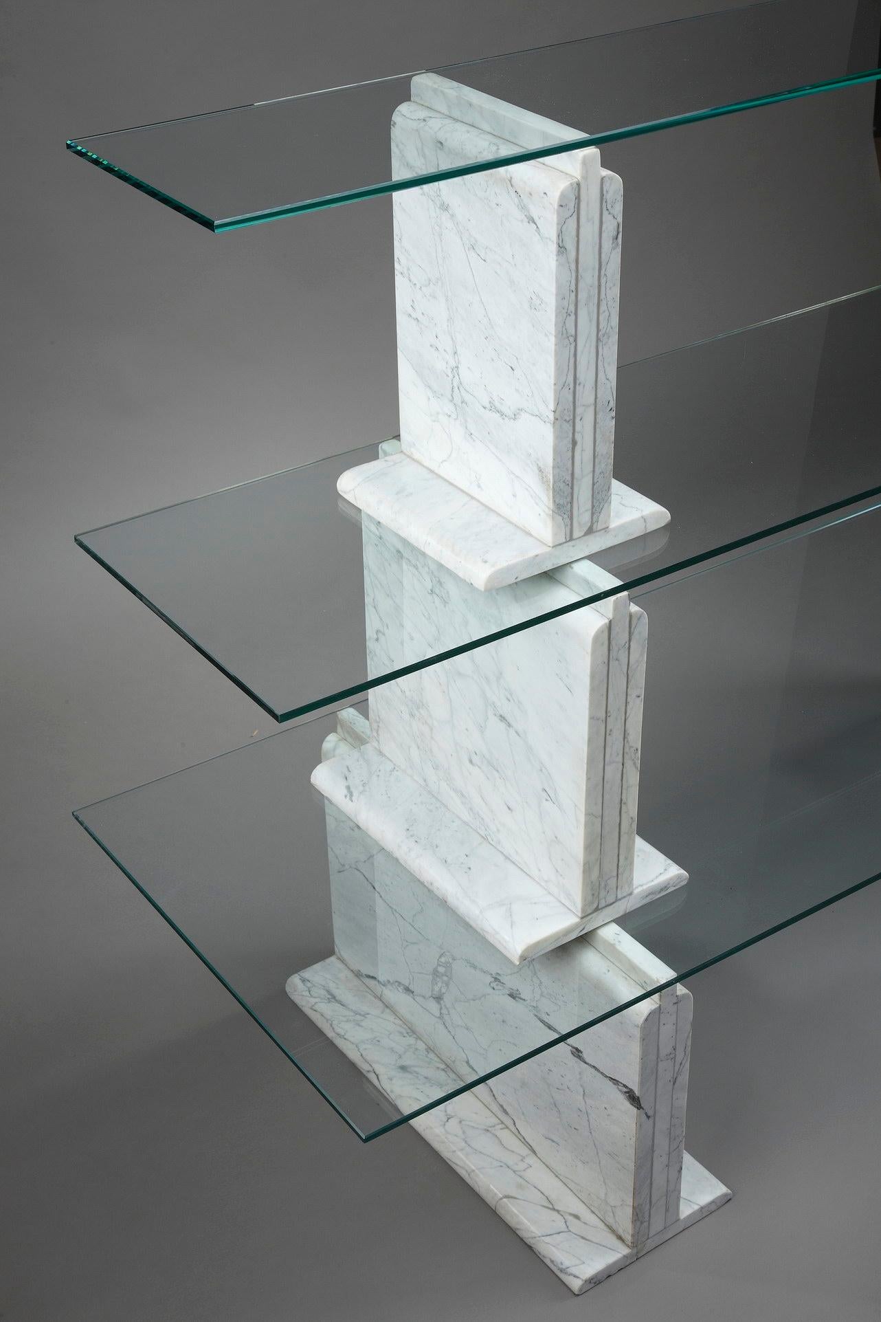 Carrara Marble Bookcase with Glass Shelves, 1970 For Sale 6