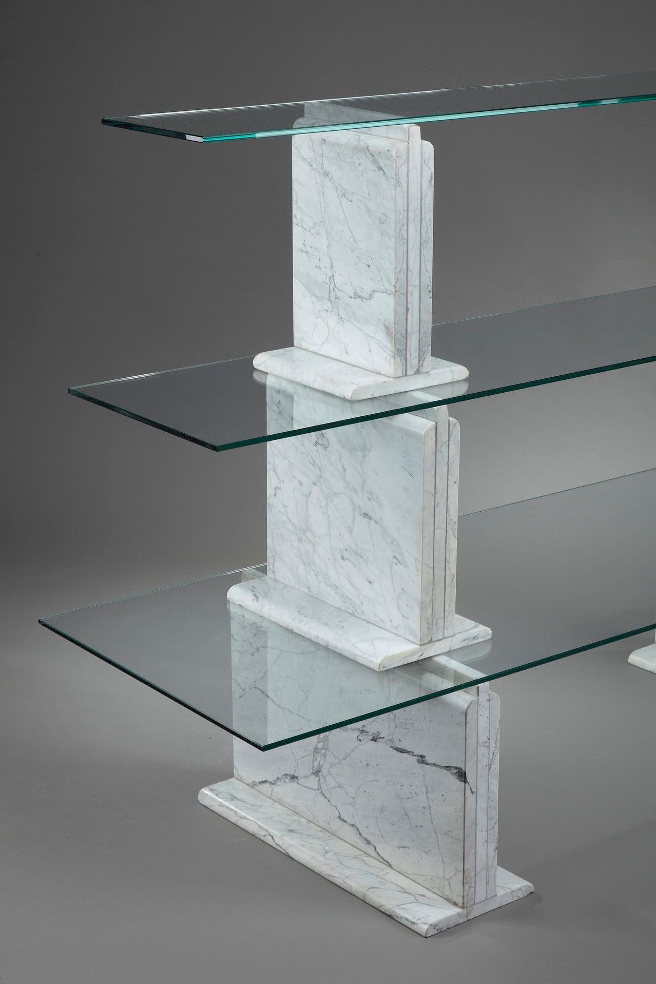 Carrara Marble Bookcase with Glass Shelves, 1970 For Sale 7