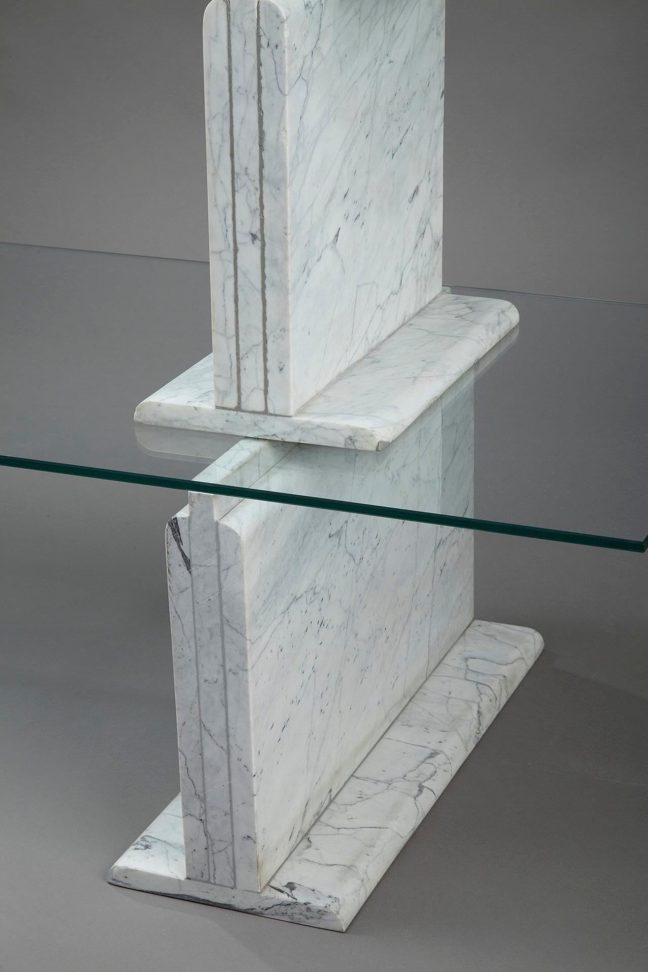 20th Century Carrara Marble Bookcase with Glass Shelves, 1970 For Sale