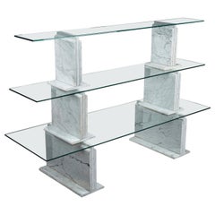 Carrara Marble Bookcase with Glass Shelves, 1970
