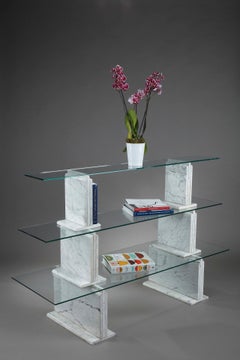 Carrara Marble Bookcase with Glass Shelves, 1970