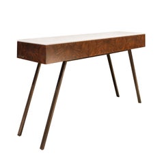 Ex-Display Marble, Burr Walnut Veneer And Metal Legs Console Table With Drawers